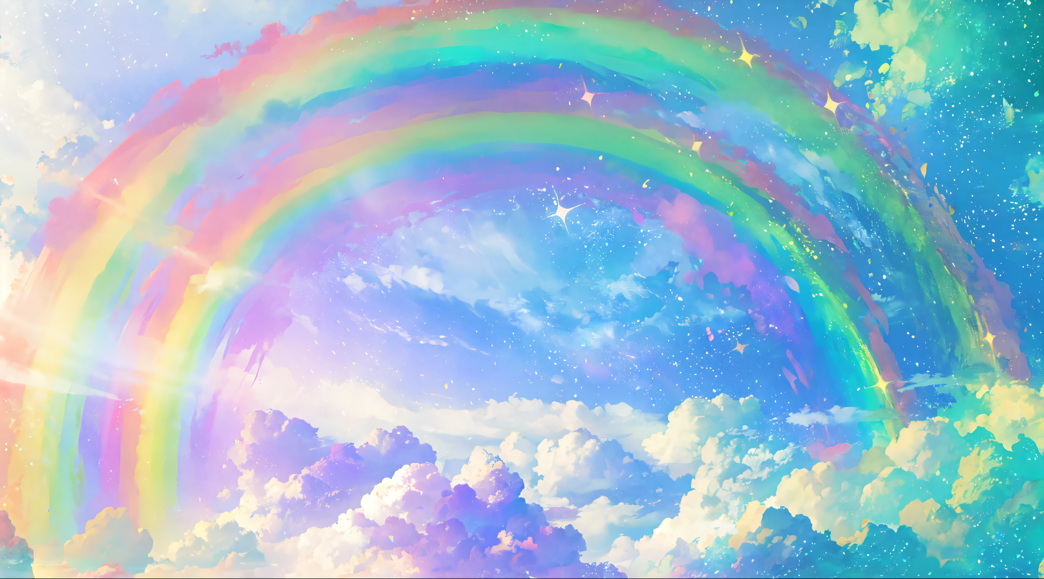there is a the rainbow in the sky with clouds and stars, ethereal the rainbows, bright the rainbow nimbus, ethereal the rainbow nimbus, the rainbow bg, sunny the rainbow galaxy stormy sea, the rainbow in the sky, soft the rainbow, very colorful heavenly, the rainbow clouds, the rainbow colored clouds, pastel the rainbow, Glowing sky sky background, the rainbow background, Celestial colors, Rainbow Sky, the rainbow, the rainbow colored