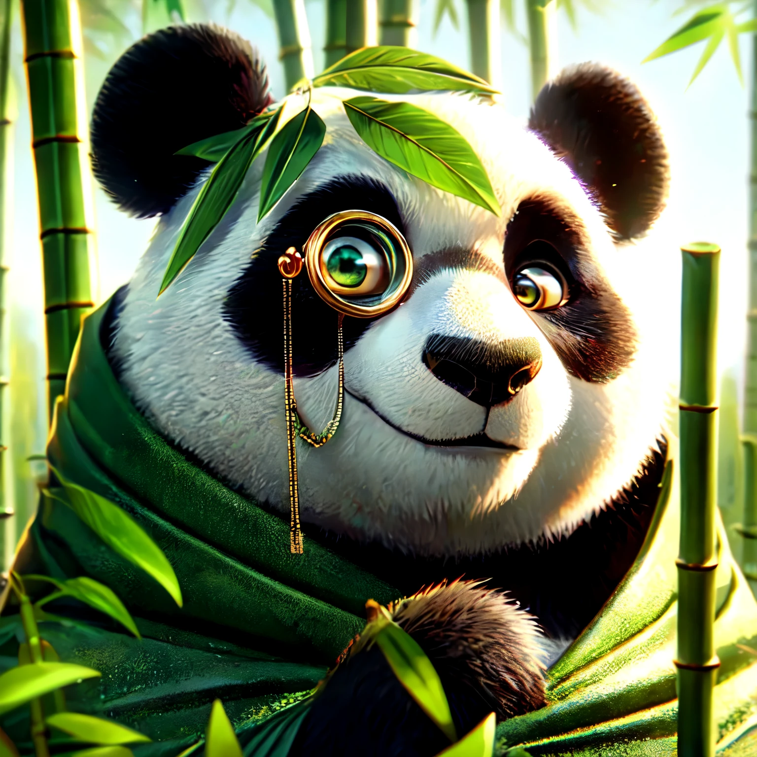 panda bear with monocle and a green scarf in a bamboo forest, wojtek fus, cute panda, trending on artstation 4k, kung fu panda, panda panda panda, cute 3 d render, trending on artstation”, panda, trending on artstation hd, rossdraws global illumination, trending on artstation hq, beautiful digital artwork