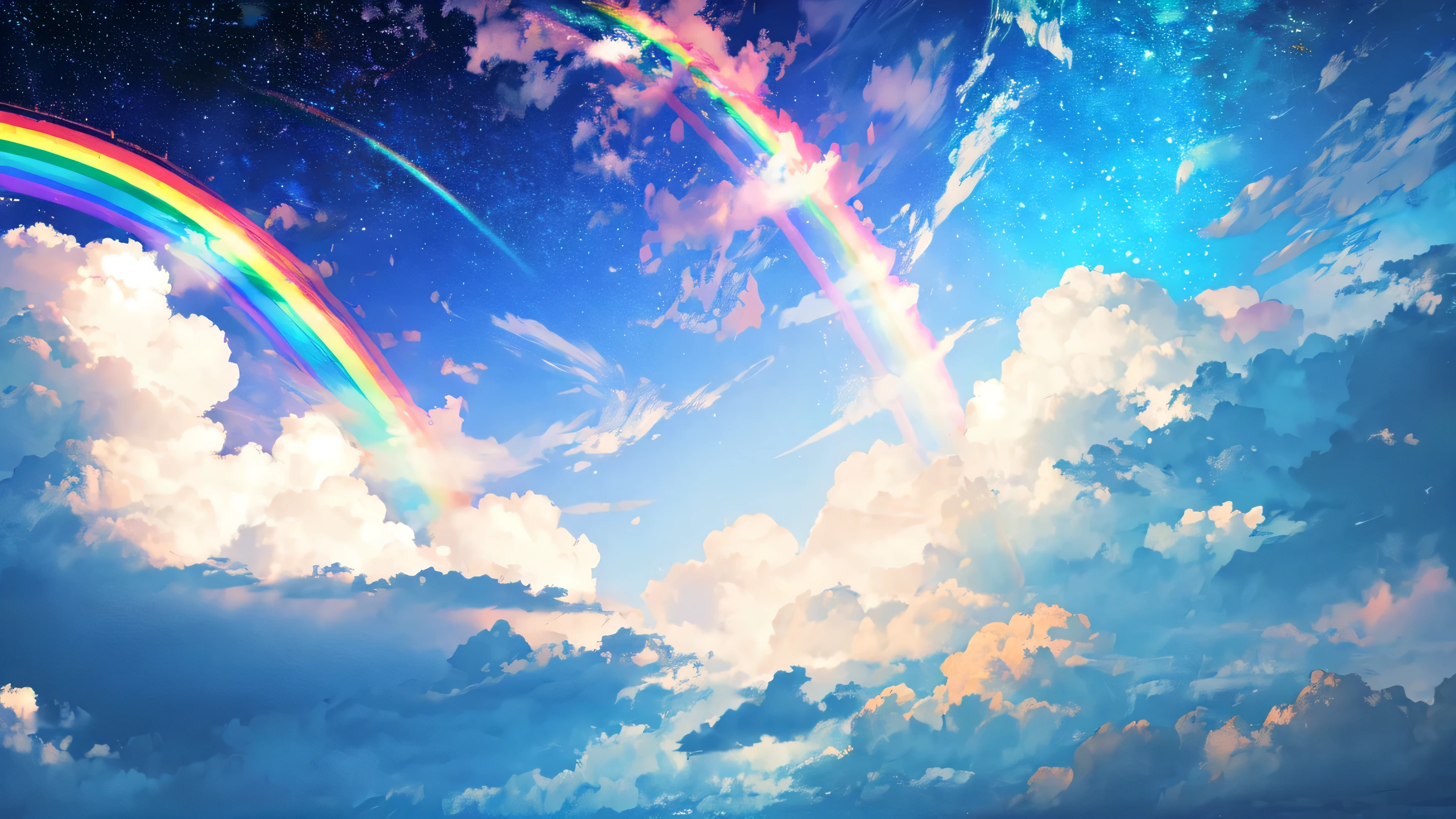 (bright), there is a the rainbow in the sky with clouds and stars, ethereal the rainbows, bright the rainbow nimbus, ethereal the rainbow nimbus, No Man, the rainbow bg, sunny the rainbow galaxy stormy sea, the rainbow in the sky, soft the rainbow, very colorful heavenly, the rainbow clouds, the rainbow colored clouds , pastel the rainbow, Glowing sky sky background, the rainbow background, Colors of the Sky, Rainbow Sky, the rainbow, the rainbow colored, background