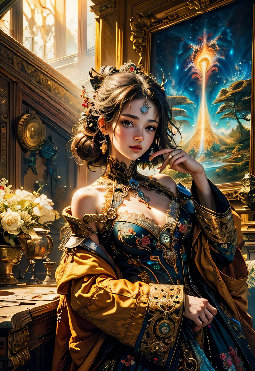(masterpiece, top quality, best quality, official art, beautiful and aesthetic:1.2), (1girl), (((medium shot))), extreme detailed,(fractal art:1.3),colorful,highest detailed