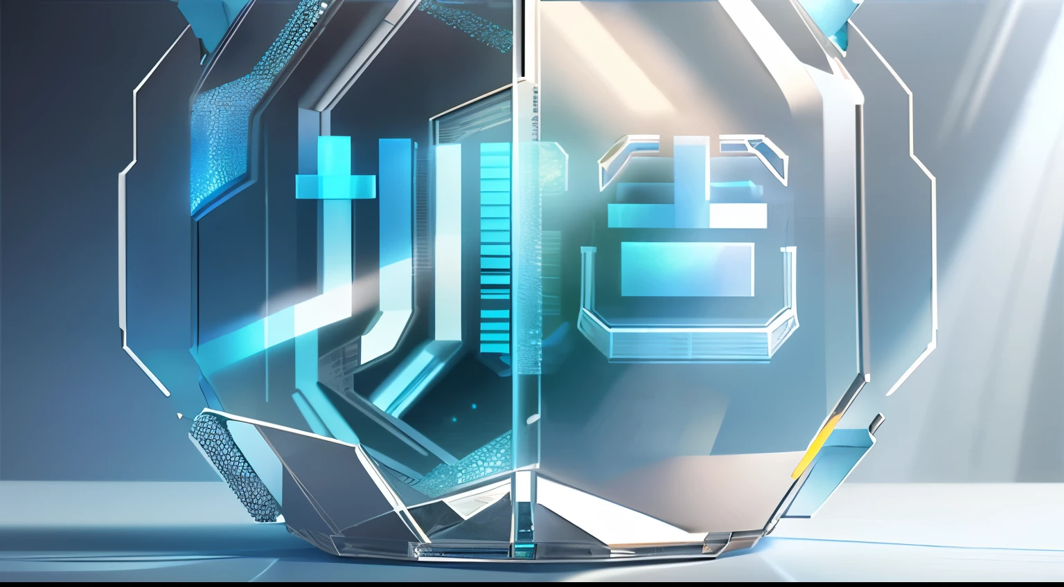 science and technology，Gradient frosted glass texture，Transparent glass，Blue and white，Light-sensitive，Ultra-detailed，mechanical，3D stereoscopic，c4d
