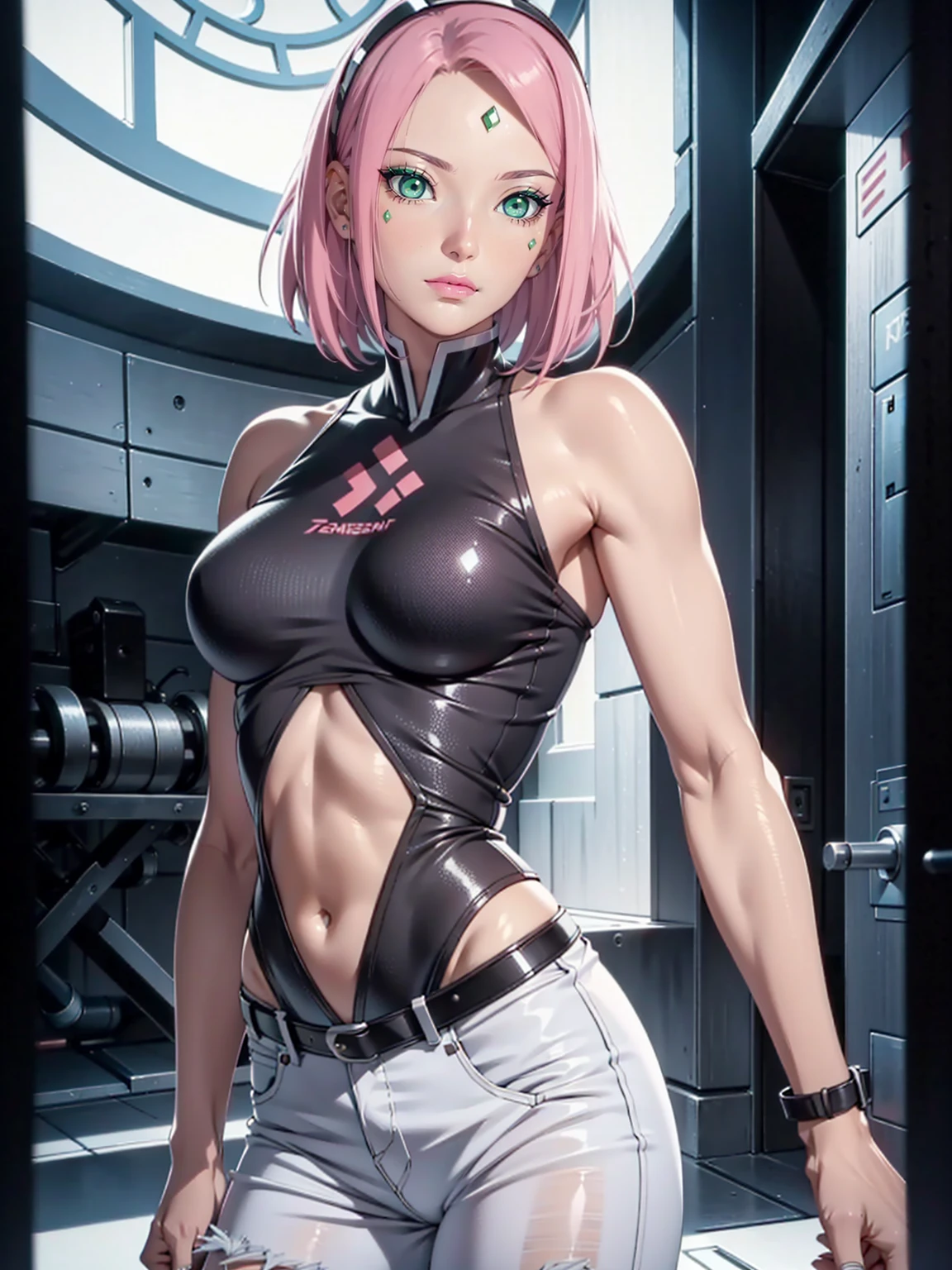 1 girl,Sakura Haruno,small breasts, fitness, shapely,Trained body,full entire body,von vorne,Stillstand,Stehen in einem Garten,White, enges Tanktop,Bauchfrei,sleeveless,Skinny Jeans,sweet smile,Scharfer Fokus,Beautiful girl, realistisch, Atemberaubendes realistisches Foto, volle Lippen, 3D-Rendering, Oktan-Rendering, Aufwendig detailliert, filmisch, Auf ArtStation im Trend | isometrisch | Zentriertes hyperelliptisches Titelfoto fantastisch vollfarbig, hight resolution , filmisch, Grobe Skizze, mix of bold dark lines and loose lines, Fette Linien, glowing, Beleuchtung , konzentriert, Hochdetaillierte Haare