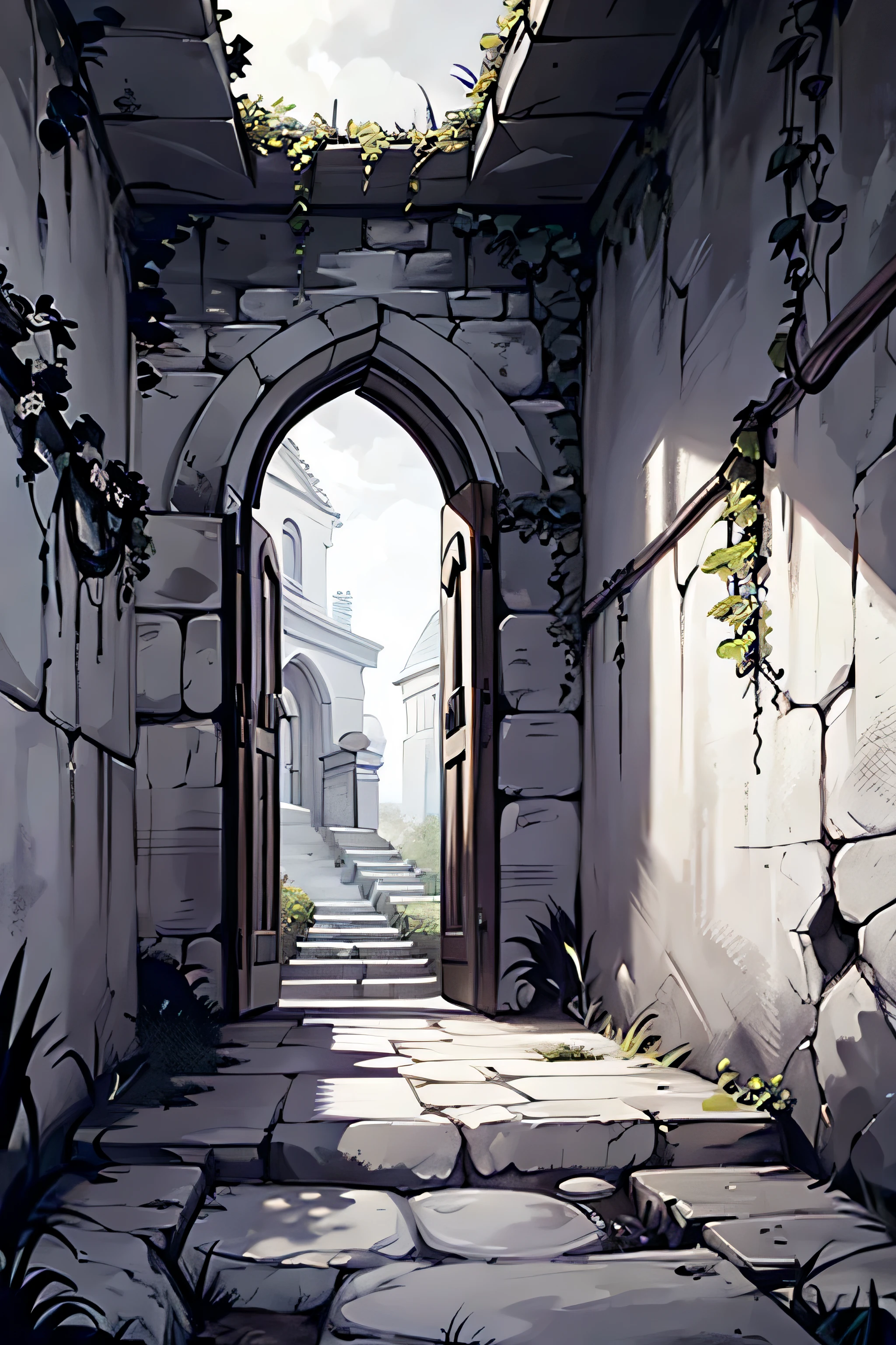old wall with vines and creepers classical design black and white