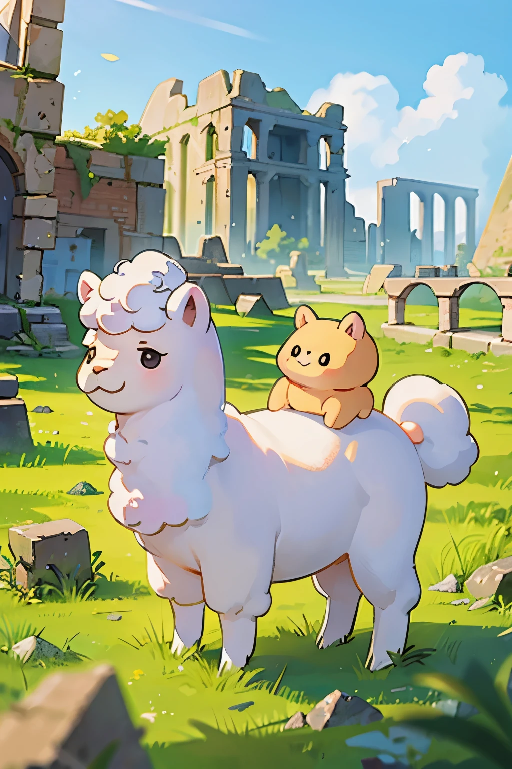 Photoreal、Alpacas at ancient ruins in South America