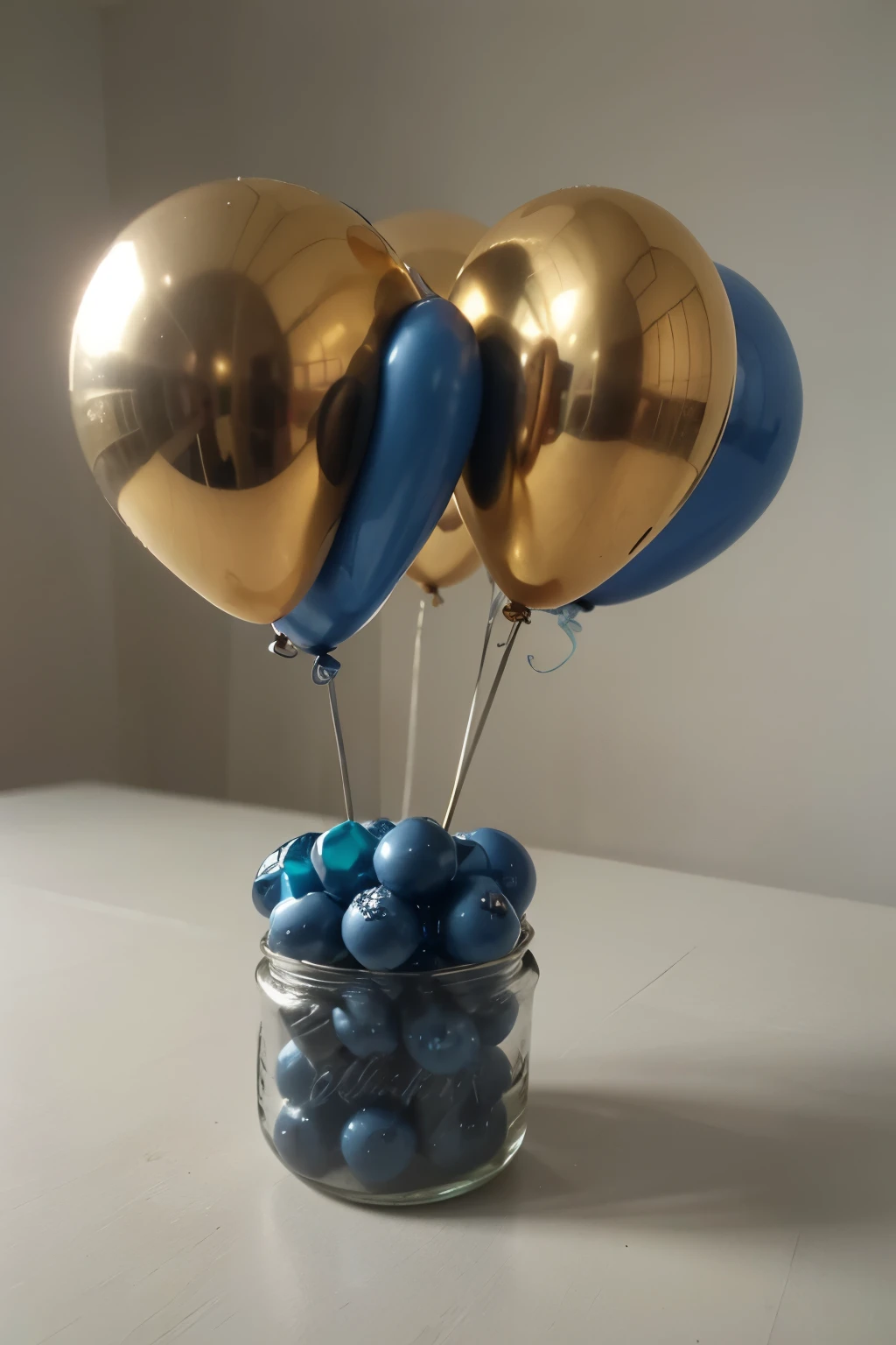 Fondo 3D Tonos en azul mate con globos en dorado y azules y el numero 40 en globos tambien  el nombre ANA 