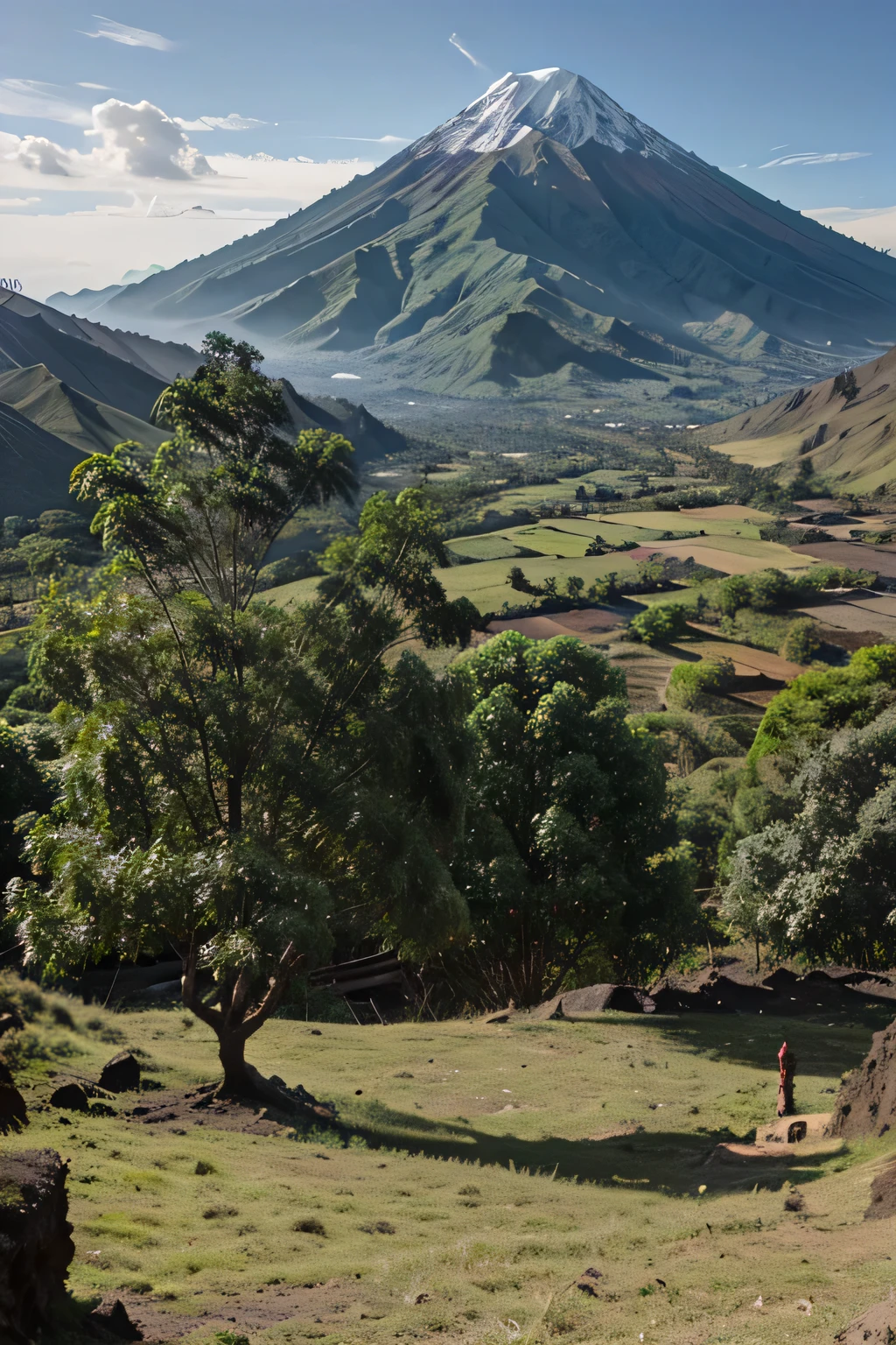 rinjani mountain view with tree