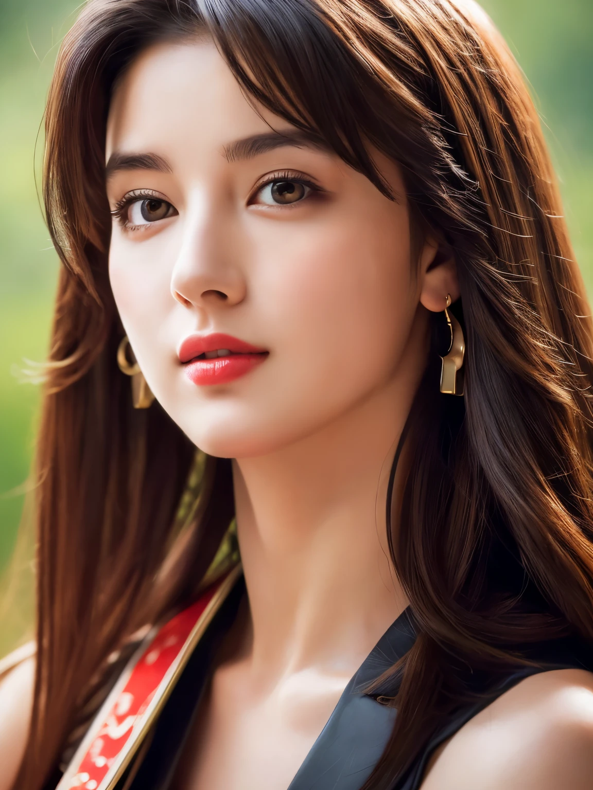 masterpiece, highest quality, Photoreal, super detailed, finely, High resolution, 8k wallpaper, Professional, High level details, 1 girl, ((facing the front)), ((vermilion lips)), detailed clavicle, perfect face, straight hair、playing the guitar