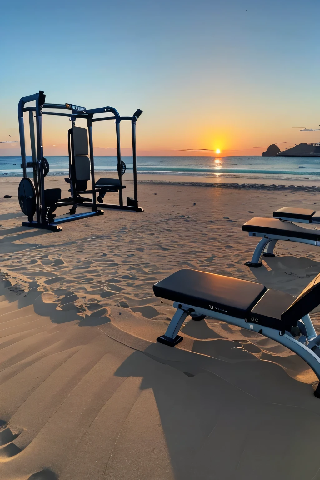 Gym equipment on the sunrise beach