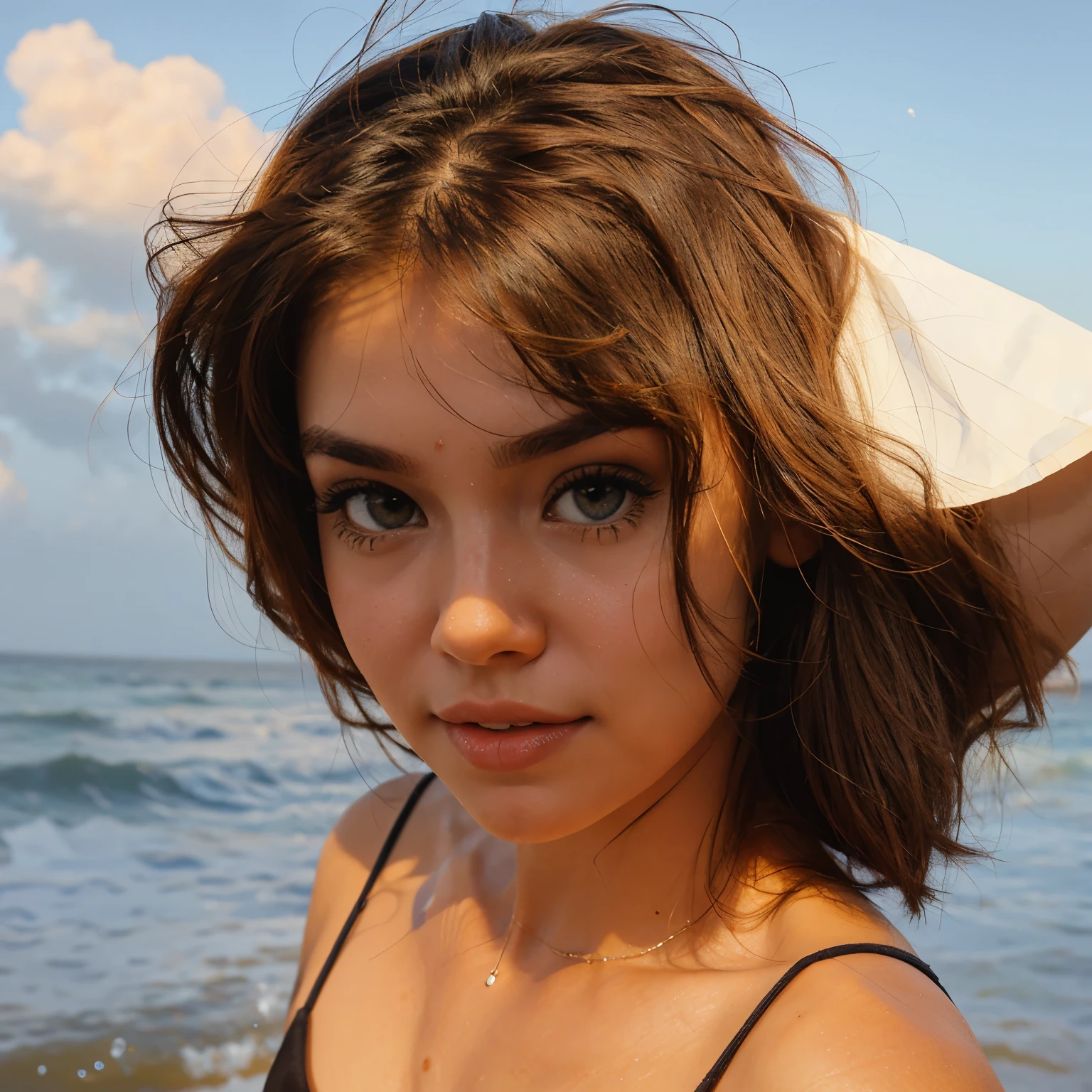 da lua com olhos castanhos e cabelo cacheado, do sol com olhos azuis e cabelo liso e loiro