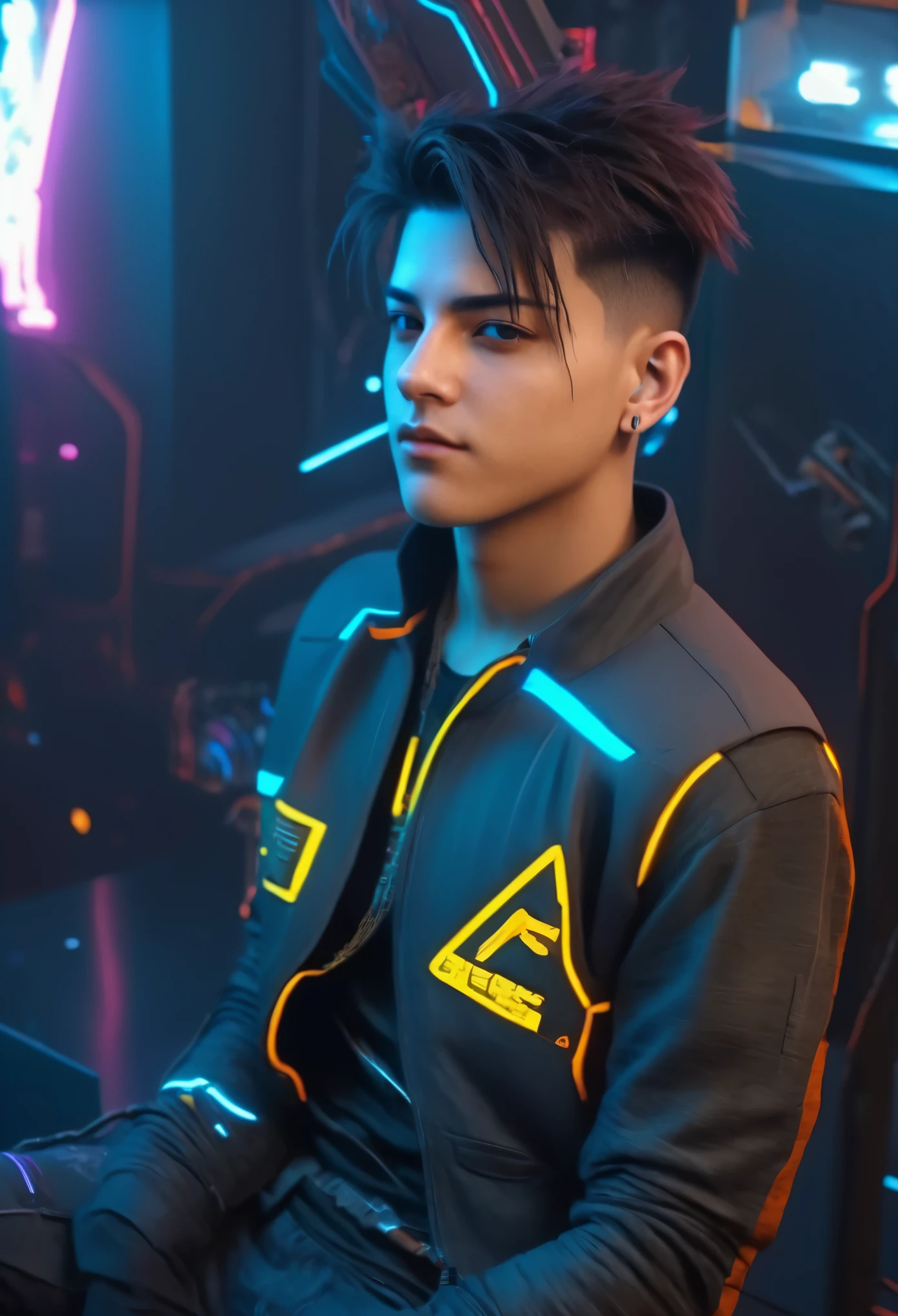 Change background cyberpunk handsome boy,realic face 8k,ultra realistic