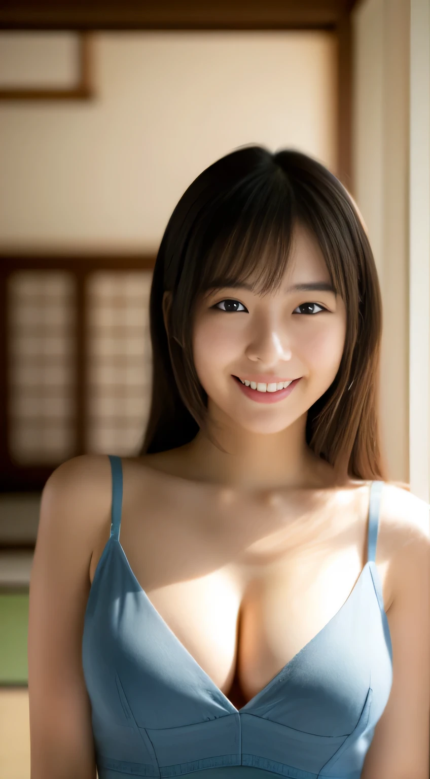 masterpiece,best quality,(Japanese ),((Beautiful girl)),cleavage,indoor,(perfect body beauty:1.2),(shy smile),beautiful teeth,