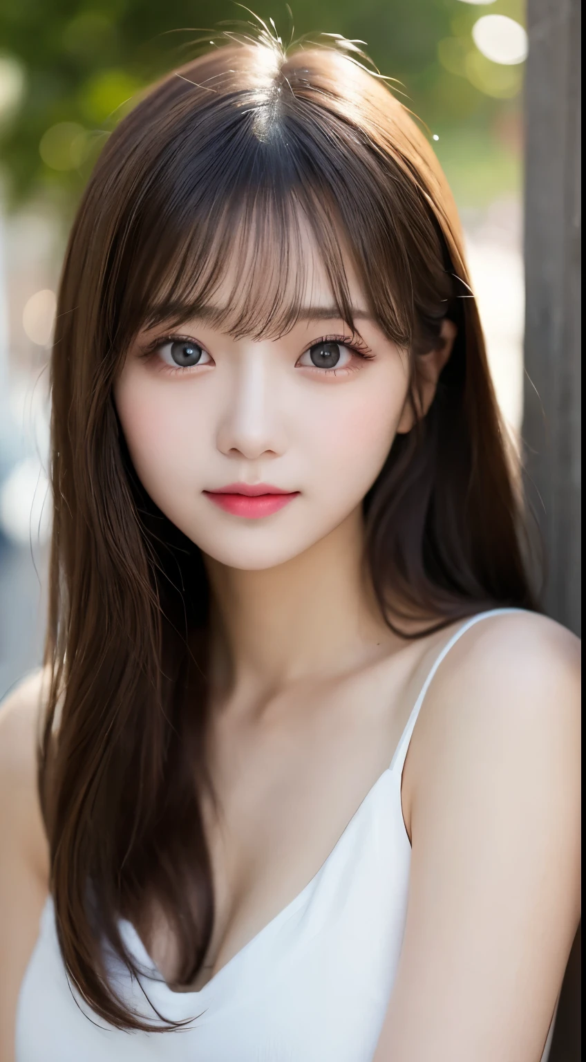 table top, highest quality, shape, Super detailed, finely, High resolution, 8k wallpaper, 完璧なダイナミックな構shape, beautiful and detailed eyes, gorgeous spring clothes,beautiful straight hair,small breasts,natural color lip, bold sexy pose,smile、20 year old girl、cute、sexy shot looking at camera,Always blur the background,perfect and beautiful face,Take only the face,Beautiful and dense face、slim face and style,Big eyes、Do gal makeup,real photos（best image quality）、sexy face
