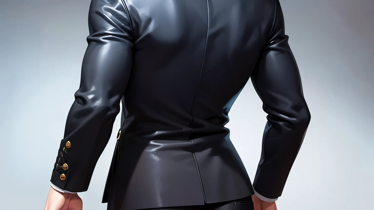 Mysterious Man , Short black hair , Strong , Clothes of nobles , Shooting angle from the back
