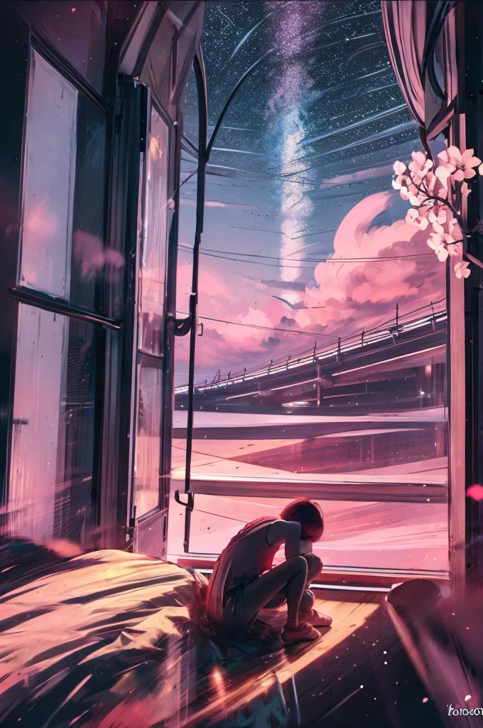 highest quality、Cherry blossoms at night、Cherry tree in full bloom、full moon、petal、light up、beautiful、fantasy