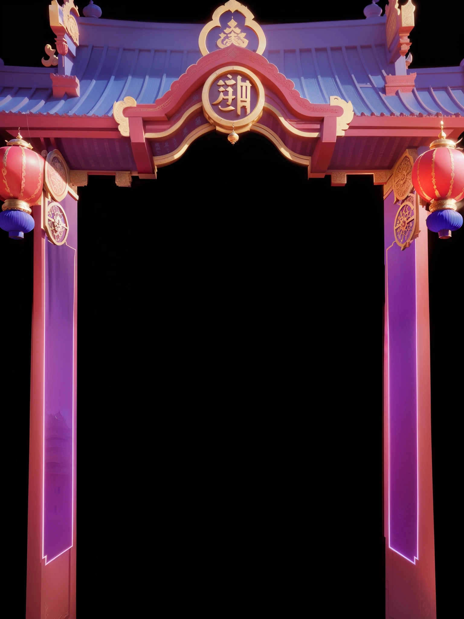 Close-up of Chinese arch,There's a clock on it, temple background, ornate border + concept art, background artwork, Game background, Game coverage, kingdom of light background, al-Qaeda, background art, game assets, ballroom background, Depicting the background of the temple, palace background, 3D amazing details,4k
