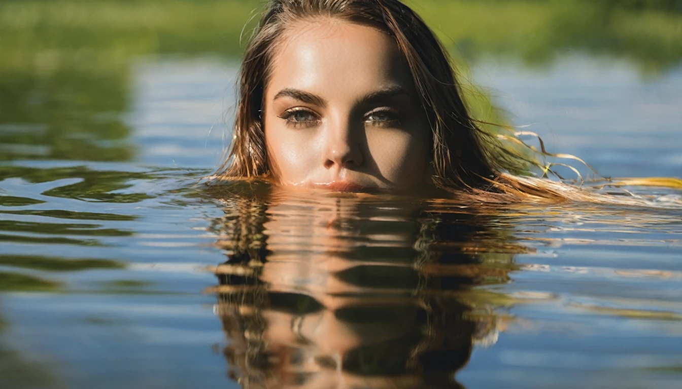 Reflection of girl from water surface of a lake