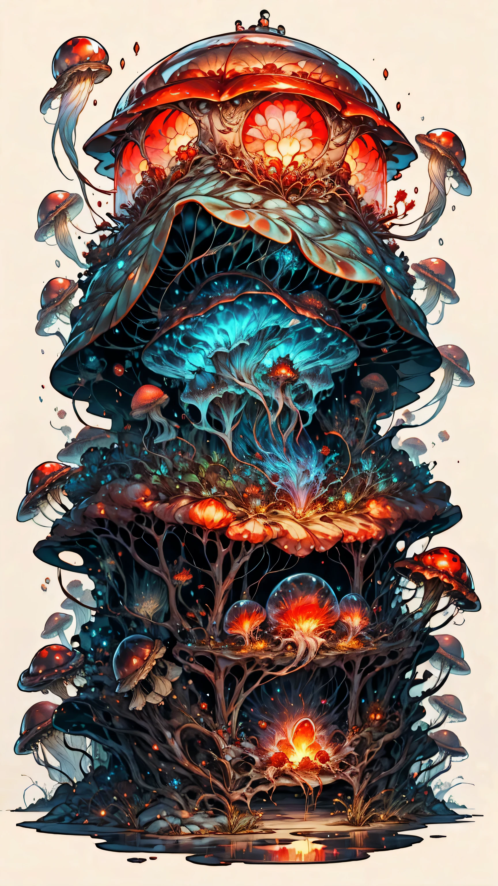 lava toad jellyfish，Combination of red toad and jellyfish，Jellyfish structure，Fire red toad，Dynamic，HD，Ultra-clear