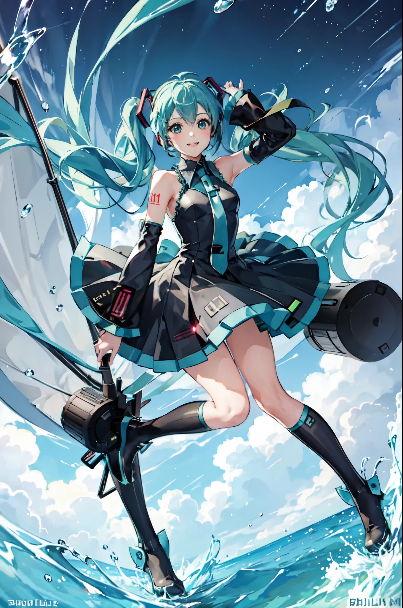 1 girl, smile, (Vocaloid), ((Hatsune Miku)), ((Blue blue-green hair)), (long hair), looking at the viewer, volume lighting, dynamic pose,Realistic