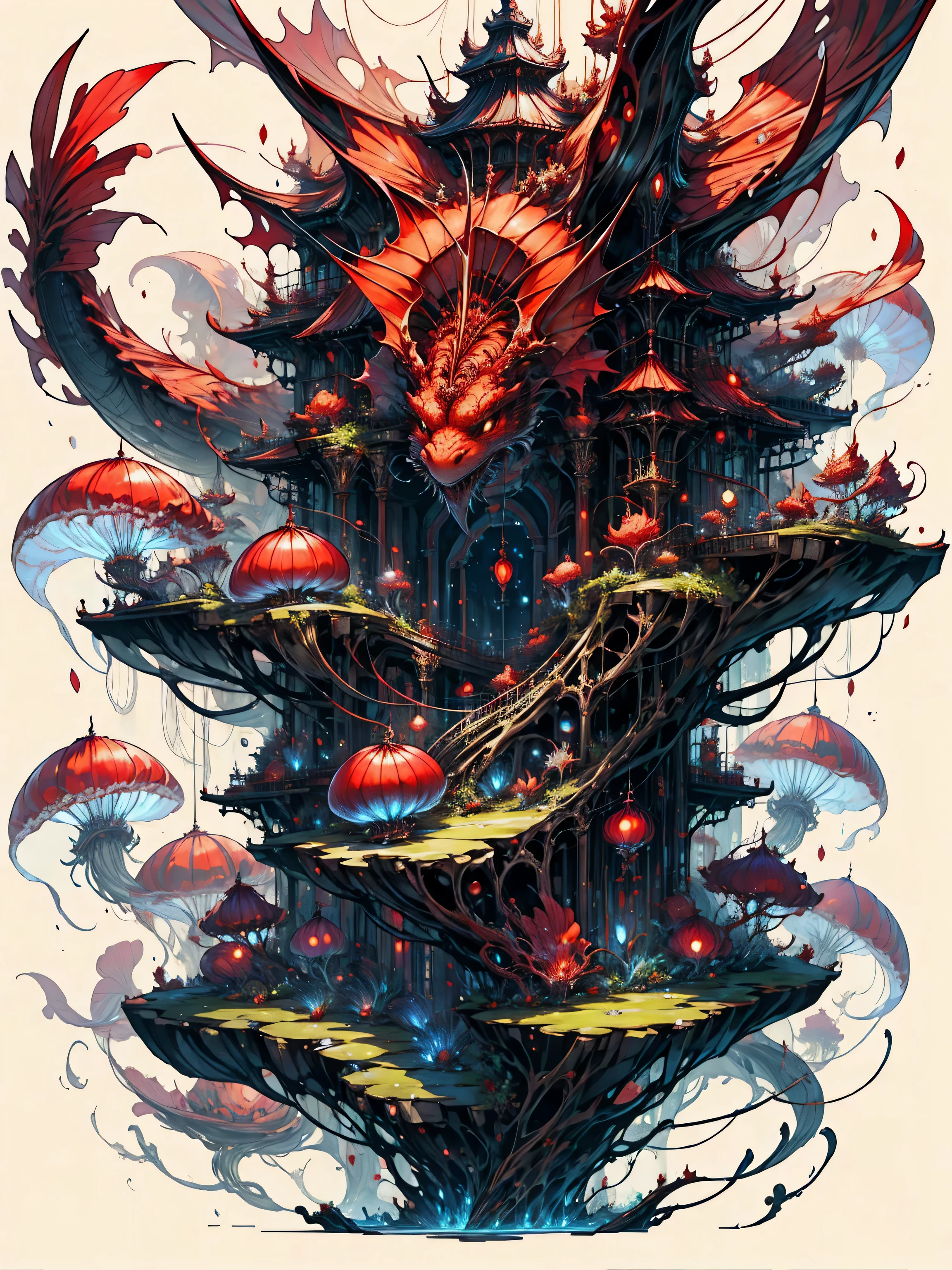 red fire dragon,red fire dragon combined with jellyfish,Jellyfish structure,HD,Ultra-clear