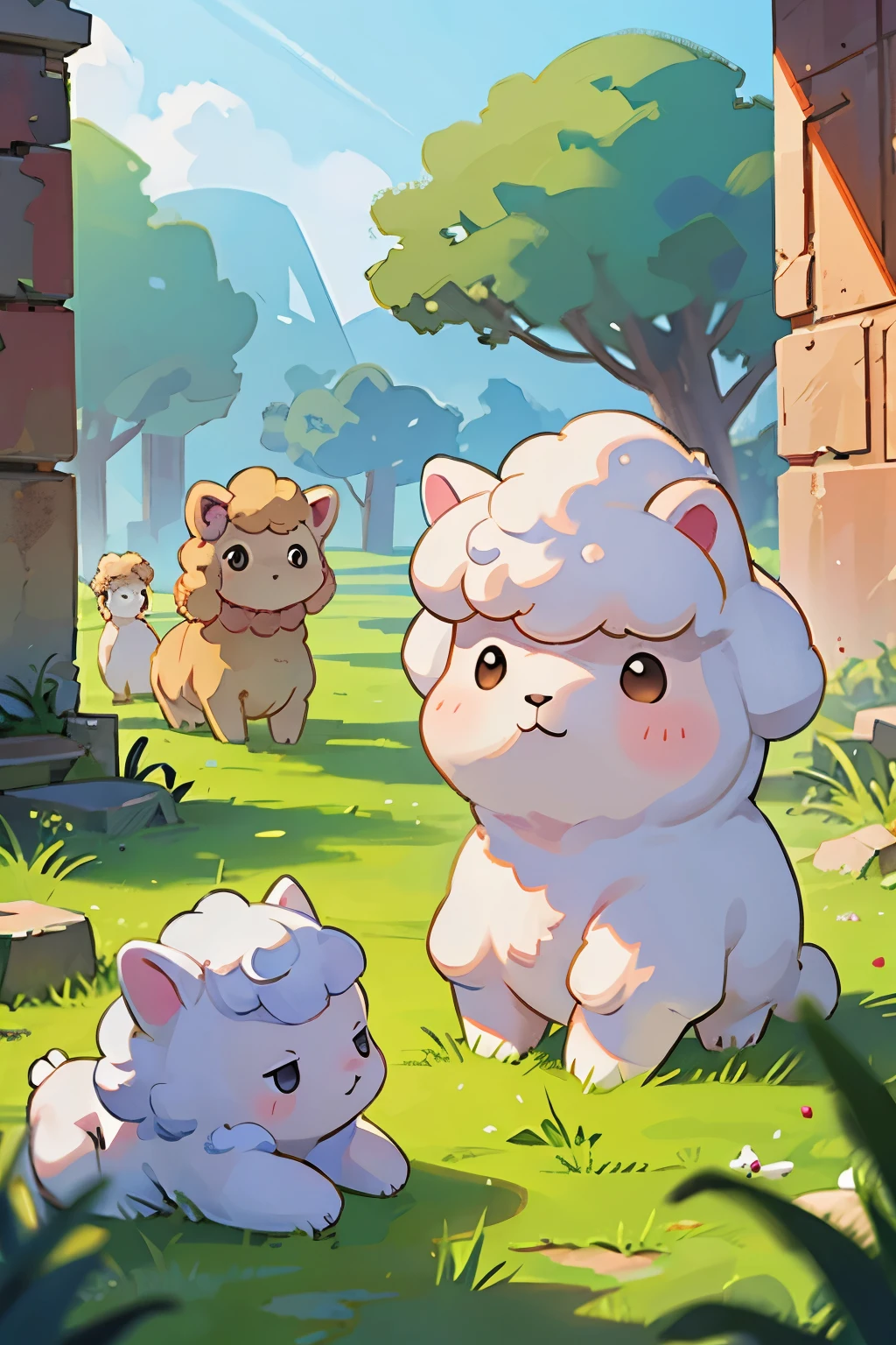 Photoreal、Alpacas at ancient ruins in South America