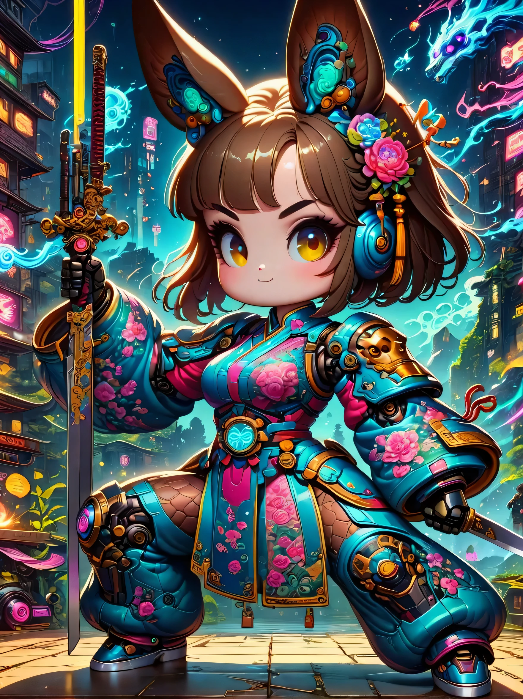 ((imagine)),((whole body)),Beautiful cyberpunk robot woman wearing dark blue Sengoku armor, Riding a ghost horse, Mechanical arm holds a long knife, blue background, cyberpunk style, like style, anime aesthetics, ultrarealism oil painting, Designed by Hajime Sorayama,James Jean 设计, (ultra high definition, retina, masterpiece, precise, anatomically correct, textured skin, Super details, high detail, best quality, 8K)