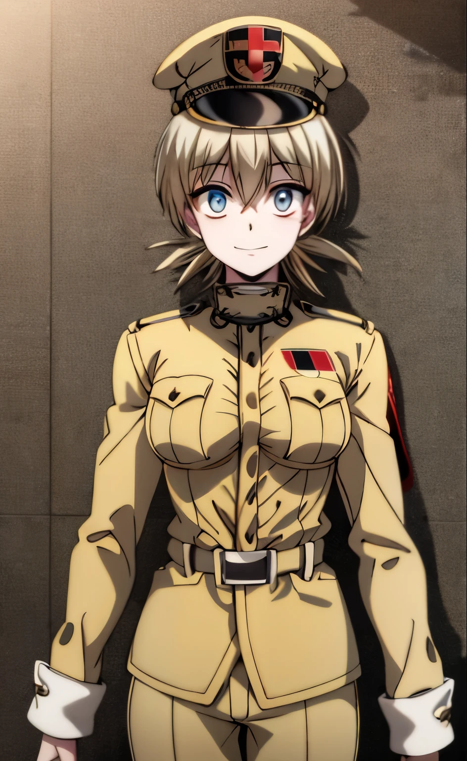 (masterpiece, best quality: 1.2), Solo, 1girl, serass victoria, hellsing, looking at the viewer, different poses, red eye, long hair, completely black hair, reference to clothing of a German WWII general, black long sleeves (best quality), scar on face, beautiful eyes, has only 2 arms, has war medals on his clothes, Black Military Cap, Golden Eagle Medal on Clothing, (Wallpaper), (8K HD), (8K HD), Golden Shoulder Pads, Sprites, 1 Single Design (obra maestra, mejor calidad: 1.2), Solo, 1girl, Yoru \(Chainsaw Man\), mirando al espectador, sonrisa, MALVADA, diferentes poses, ojo rojos, cabello largo, cabello completamente negro, reference to clothing of a German general from World War II, mangas largas negras (mejor calidad), cicatriz en la cara, hermosos ojos, tiene solo 2 brazos, tiene medallas de guerra en su ropa, Gorra militar negra, Golden Eagle Medal in Dress, (fondo de pantalla), (8K HD), (8K HD), hombreras doradas, sprites, 1 single design