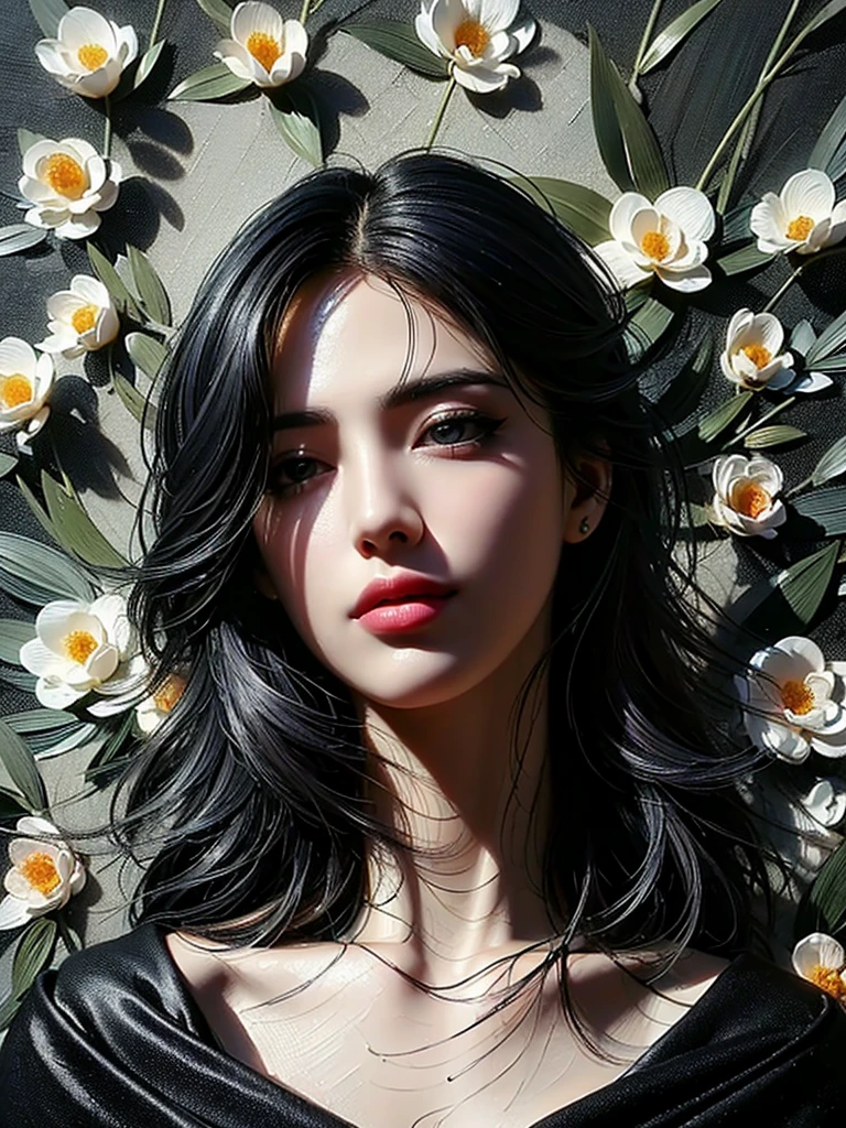 (best quality,4k,8k,highres,masterpiece:1.2),ultra-detailed,(realistic,photorealistic,photo-realistic:1.37),beautiful detailed eyes,beautiful detailed lips,extremely detailed eyes and face,longeyelashes,1girl,portrait,oil painting,bright color palette,natural light,relaxing background,lovely smile,elegant dress,flowers in hair,radiant skin,gentle breeze,peaceful atmosphere,subtle shadows,lush garden surroundings,harmonious composition,soft edges,dreamy ambiance,happiness and serenity.