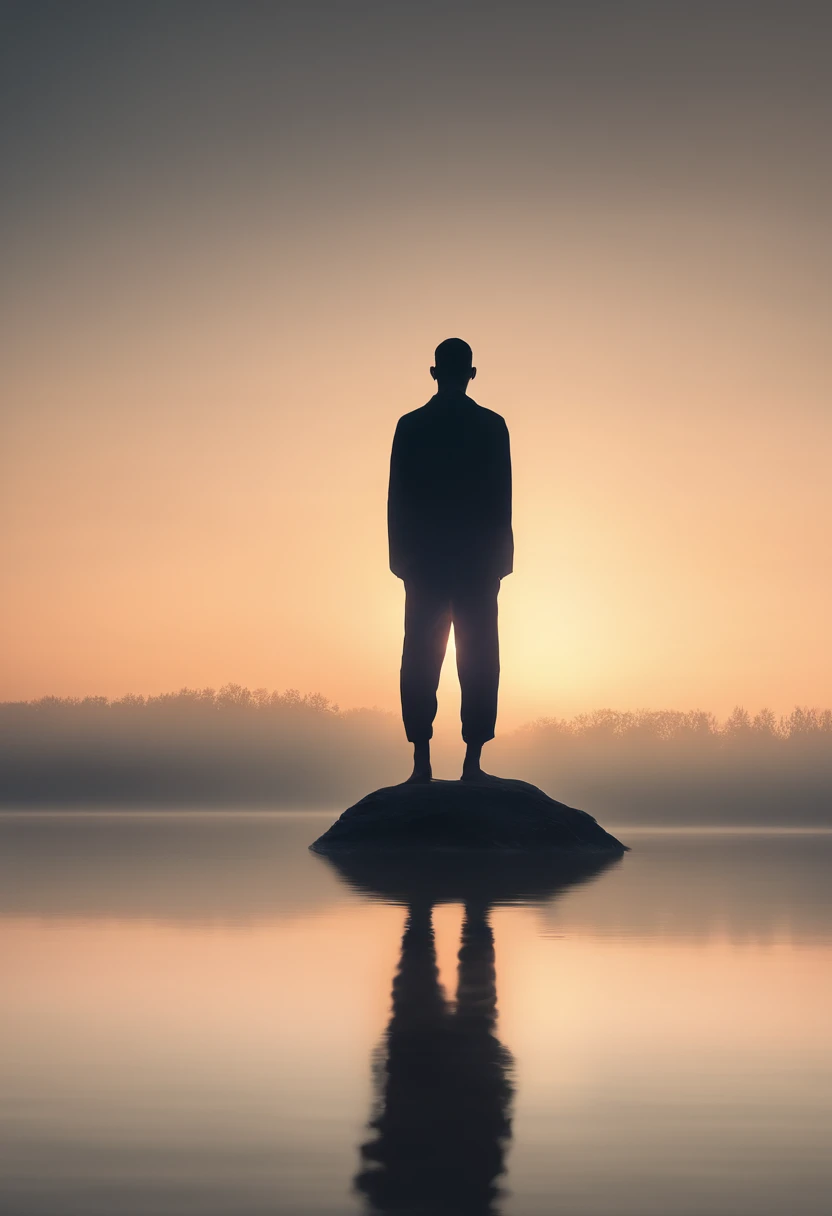
            The mysterious atmosphere of light and shadow art. The silhouette of a meditating man&#39;s back blends into the vast space. The reflection of the lake behind creates a sense of interconnectedness. Calm and dreamy fog. HD minimalist atmosphere. Ethereal and mysterious Zen style. High details.,super quality,High resolution,Ultra HD Minimalist Cinematic Lighting Effects Highly Detailed Digital Art，fantasy art behavior，surreal