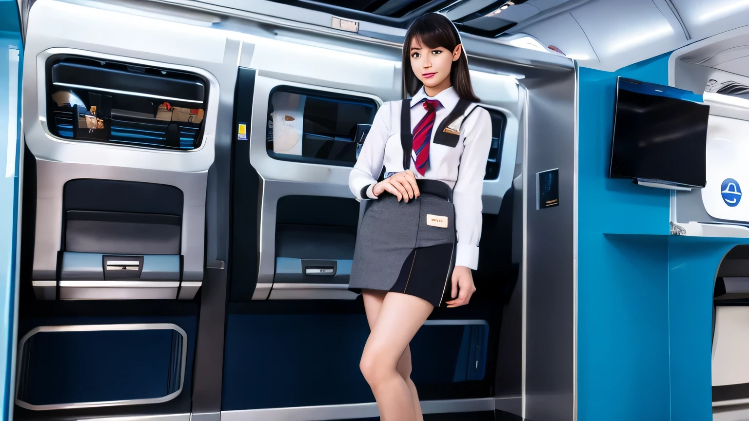 stewardess、whole body、mini skirt、high heels