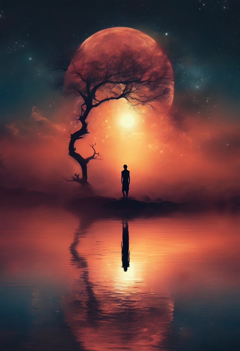 
            The mysterious atmosphere of light and shadow art. The silhouette of a meditating man&#39;s back blends into the vast space. The reflection of the lake behind creates a sense of interconnectedness. Calm and dreamy fog. HD minimalist atmosphere. Ethereal and mysterious Zen style. High details.,super quality,High resolution,Ultra HD Minimalist Cinematic Lighting Effects Highly Detailed Digital Art，fantasy art behavior，surreal