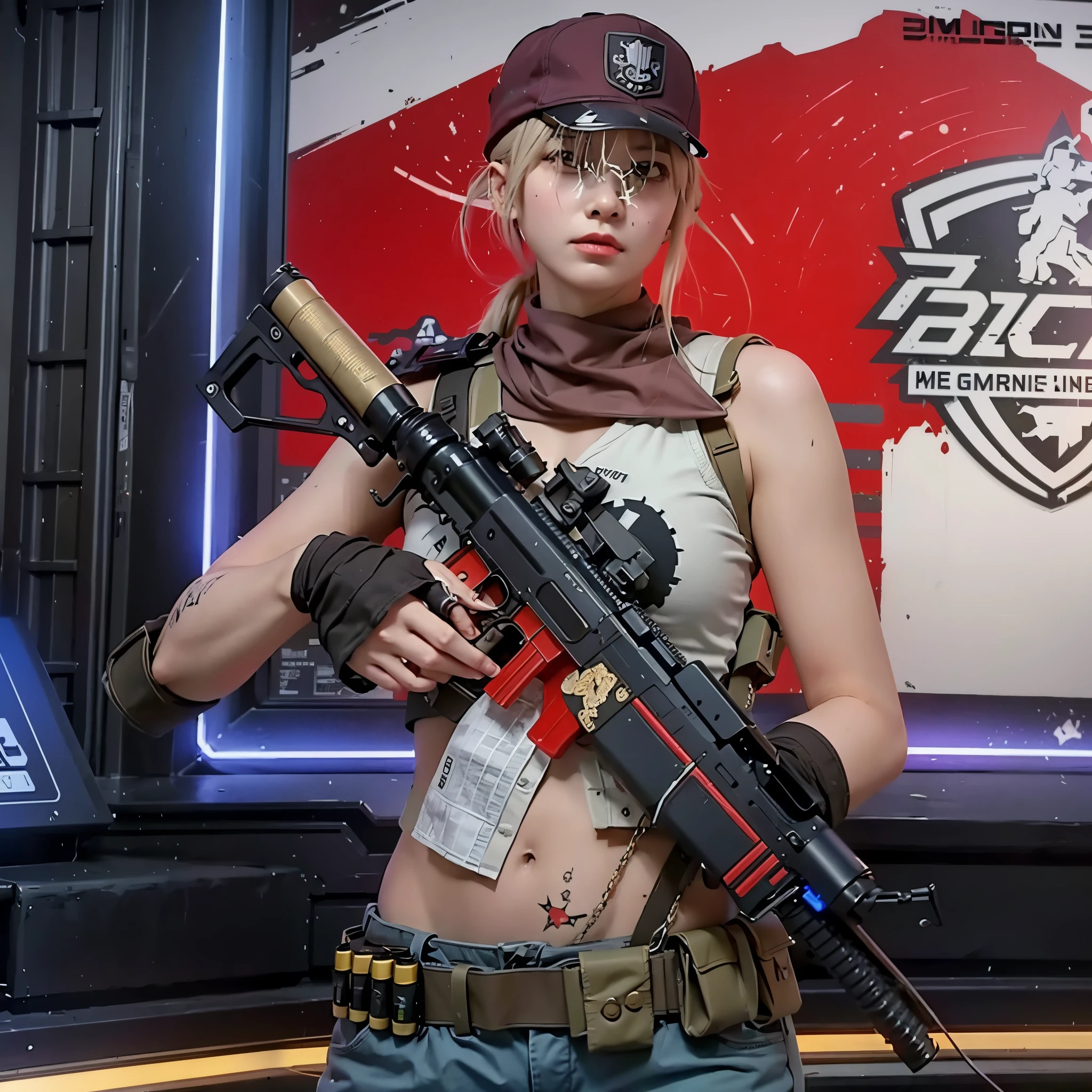 there is a woman holding a rifle and a gun in a video game, m4 sopmod ii girls frontline, ingame image, inspired by Jang Seung-eop, in - game, in-game, holding pdw, ingame, sigma female, kanliu666, in game, infantry girl, with rifle, mechanized soldier girl