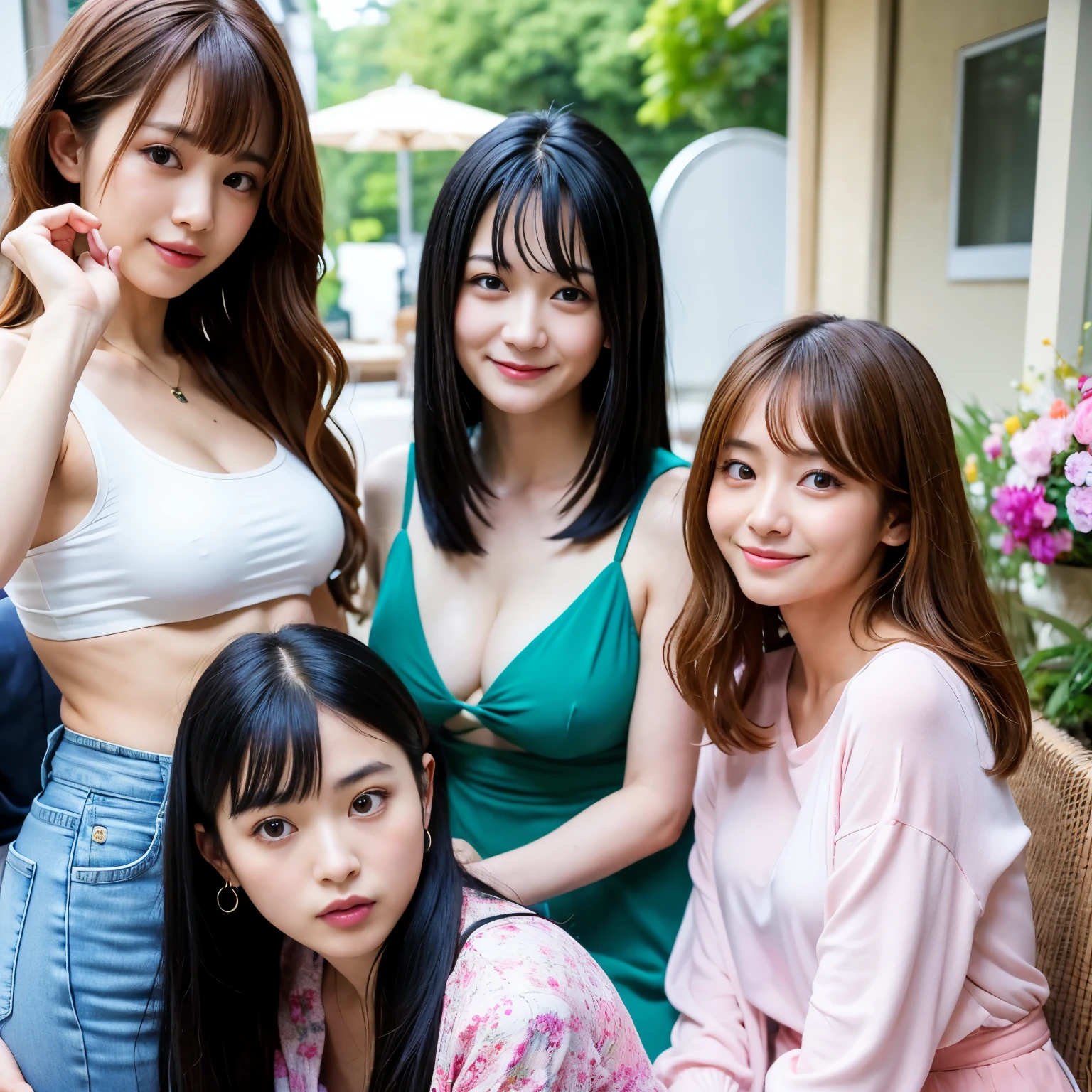 Best-quality, Masterpiece, Ultra-High-Resolution, (Photorealistic:1.4), Raw-Photo, Extremely-Details, Perfect-Anatomies, (3-girls), 18-years-old and the most popular Japanese idol, 38-years-old and the most popular Japanese actress, 28-years-old and the most popular Japanese model, (all having a lot of fun at home-party), all sitting luxury-sofa, all different faces, extremely cute face like the most popular Japanese idol, extremely beautiful face like the most popular Japanese actress, extremely pretty face like the most popular Japanese model, all extremely beautiful eyes, all extremely beautiful and each different colored hair, all extremely beautiful skins, (((all wearing spring-clothes)))