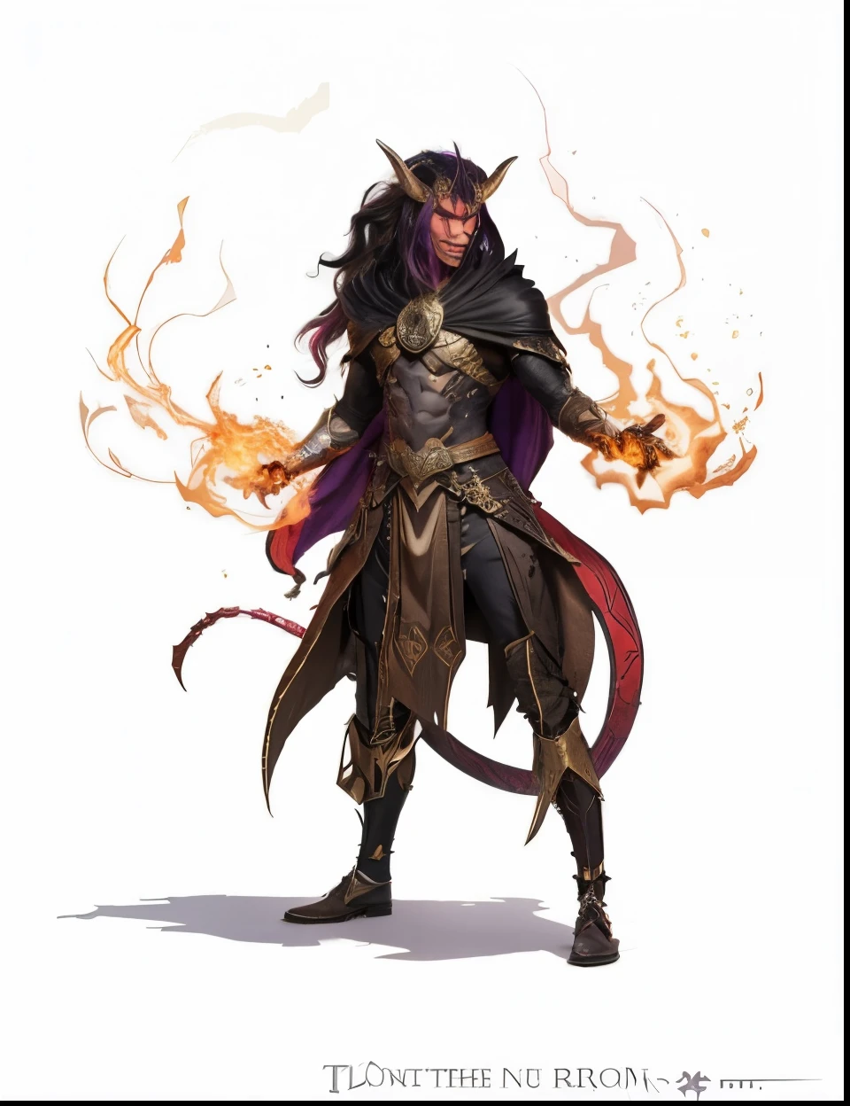 Crie um personagem homem para um RPG, with horned purple and orange skin that doesn't look threatening