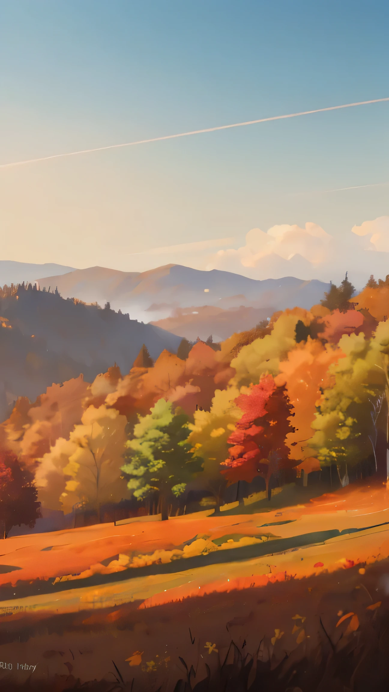 autumnal hill scene artistic view, 4k, cartoonish, artistic, unreal engine