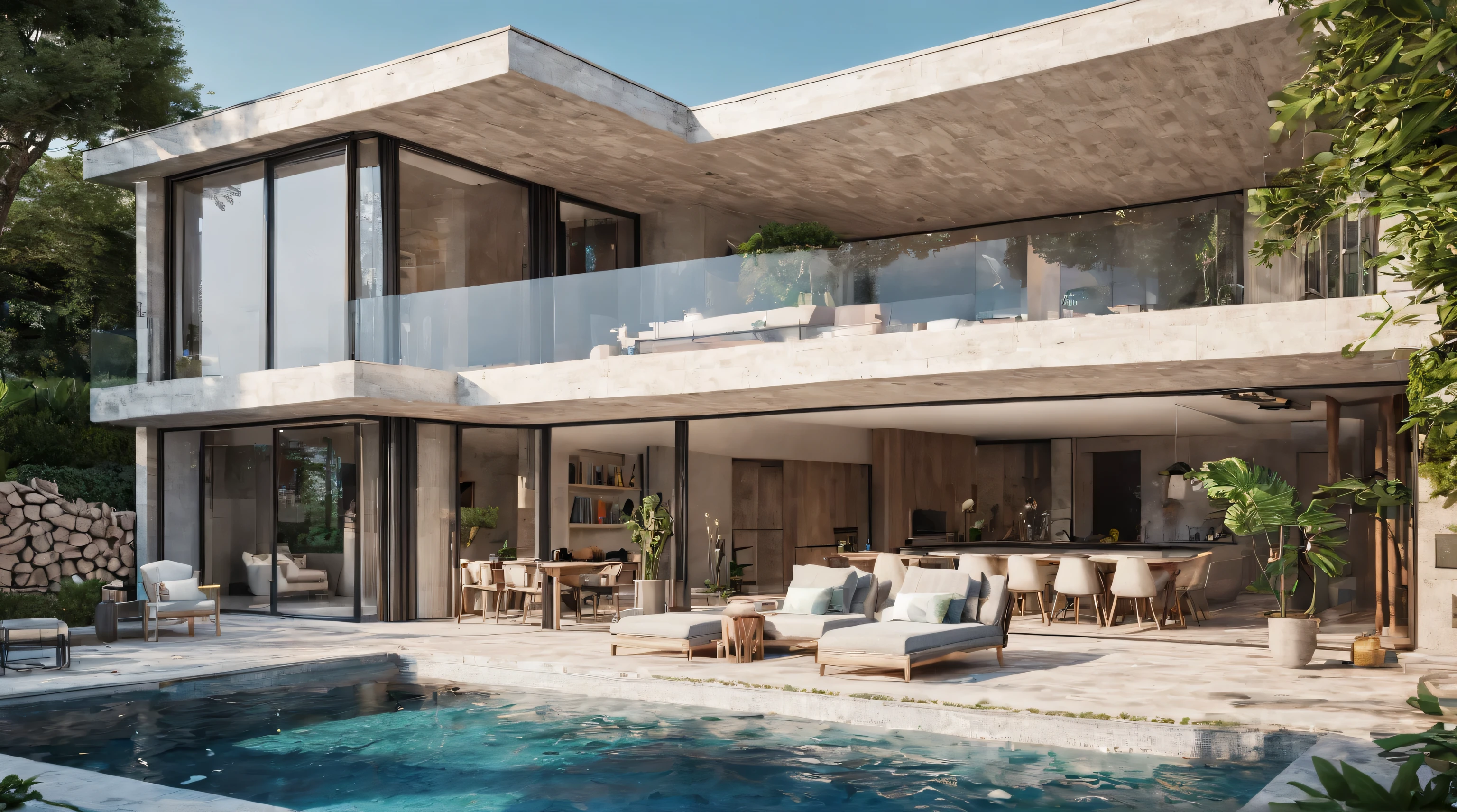arafed view of a living room with a pool and a patio, 3d rendering, 3 d rendering, detailed render, detailed rendering, 3 d render, 3d render, stuning 3 d render, architecture render, in style of 3d render, 3 d finalrender, 3d finalrender, render 3 d, inter dimensional villa, realistic render