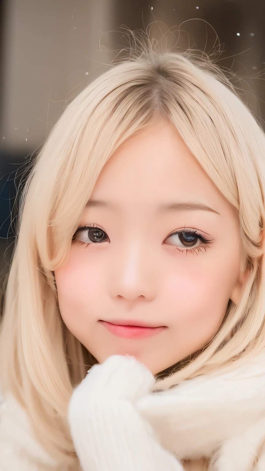 ((no makeup、close your mouth:1.2))、(realistic、Photoreal、Super detailed、best detailed skins、highest quality、masterpiece、超A high resolution)、cute russian woman、17 years old、high school girl、young girl、1 girl、have bangs、ash blonde:1.7、double eyelid、drooling eyes、Japanese style face、purity、double teeth、realistic肌タイプ、thick muffler、Gray muffler、fluffy hair、((There'scarf hair:1.3))、red cheeks、The wind is blowing、that'that'It's snowing、night、illumination、lighting from behind