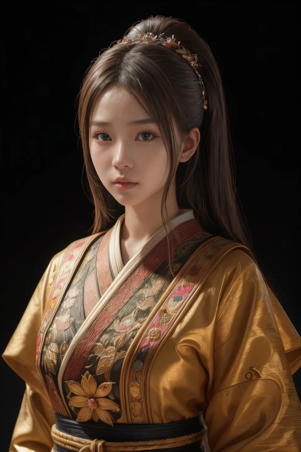 (high quality), (masterpiece), (detailed), 8K, Hyper-realistic portrayal of a futuristic (1girl1.2), Japanese character in a songket-inspired environment. Meticulous details capture the seamless blend of tradition and innovation in this visually stunning composition. Trending on Artstation.