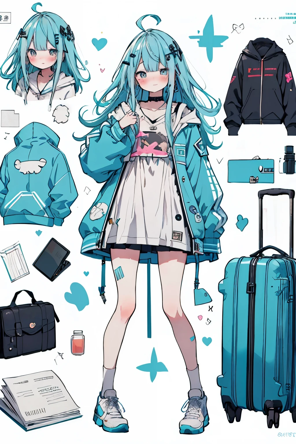 ((巨大1 girl)), ((masterpiece)), (highly saturated), From above, (High resolution:1.3), (professional photography:1.2), ( cinematic lighting), (flat body), (flat chest), Ahoge, messy hair, (blush, Very naughty laughing face), (super detailed), 1 girl, blue hoodie, exposed legs, full body,