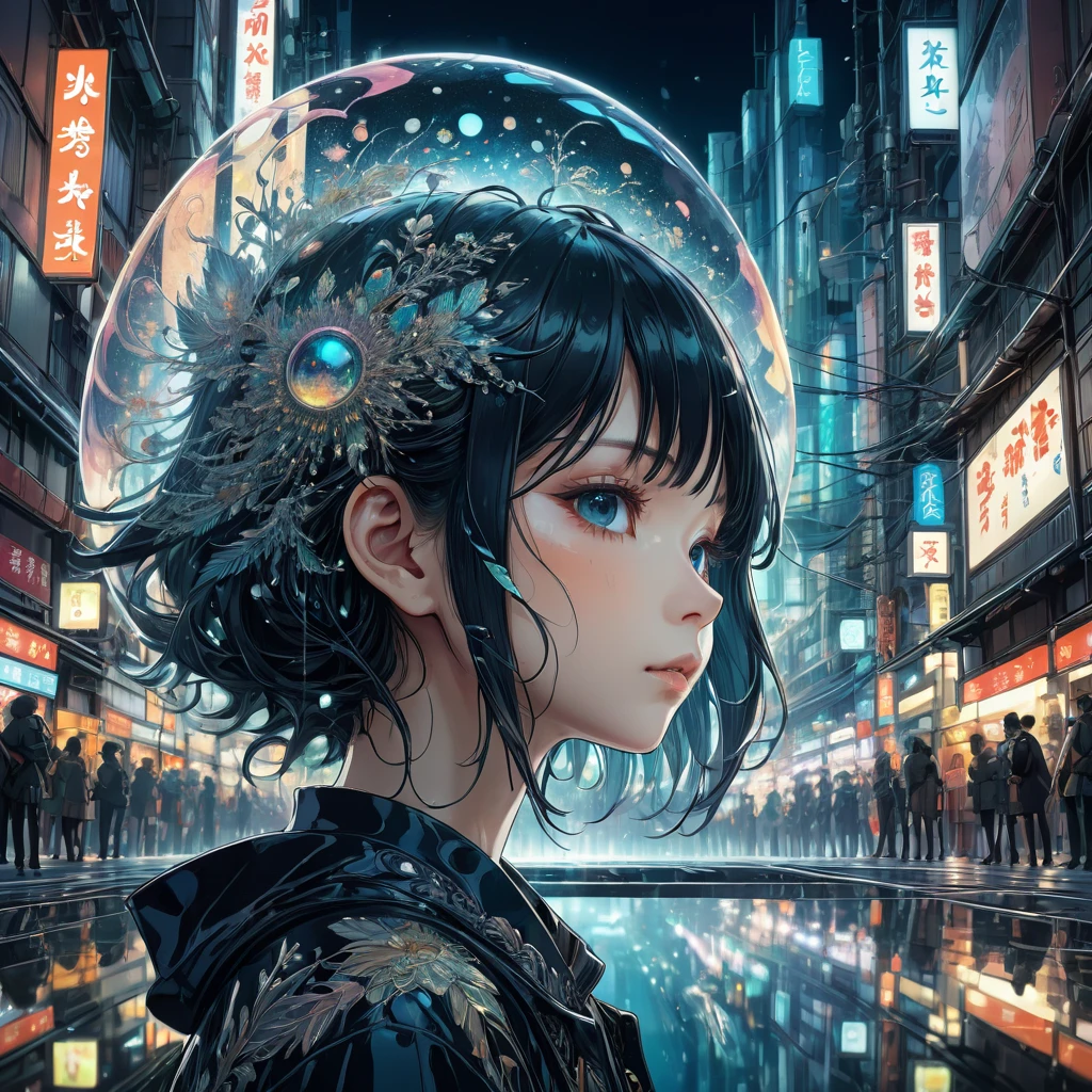 Reflection, aesthetic, extremely detailed, Reflection of Tsutomu Nihei, Anime, fantasy illustration, award winning, intricate details, realistic, Hyperdetailed, 8k resolution, symmetrical, strong strokes