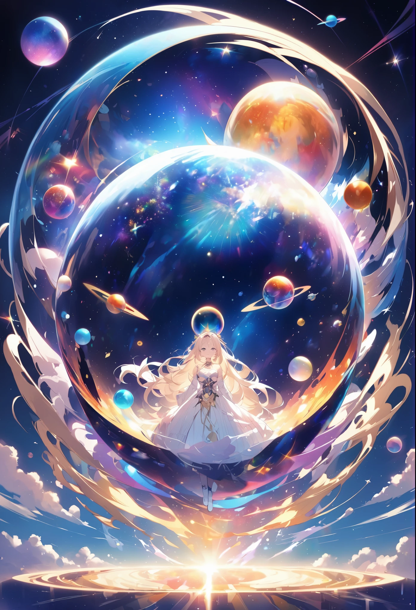 The universe visible inside a colorful ball、Goddess who eats a ball containing the universe、Higher Dimensional World