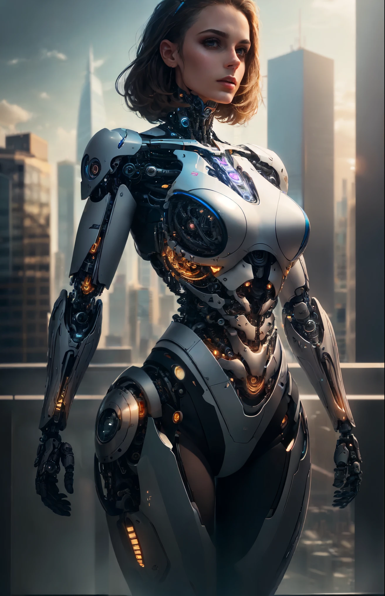 Sexual relations of a male cyborg and a female cyborg in a skyscraper office in a big city, high quality, best quality, absurdres, masterpiece, beautiful, intricate details, 1/2 body crop, slim body, beautiful figure, magnificent anatomy, (intricate details:1.12), HDR, (intricate details, hyper-detailing:1.15), (natural skin textures, hyper realisitc, soft light, Sharp:1.2)