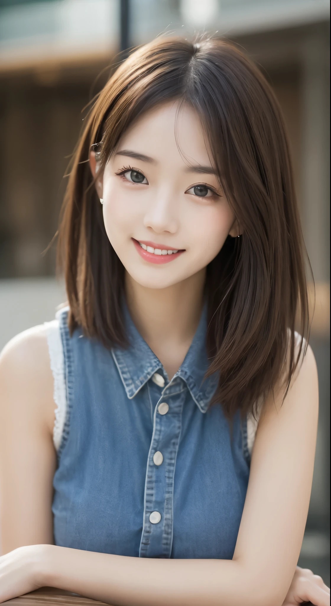 table top, highest quality, shape, Super detailed, finely, High resolution, 8k wallpaper, 完璧なダイナミックな構shape, finelyて美しい目, ladies fashion summer,medium hair,natural color lip,smile,Harajuku、20 year old girl、cute、sexy shot looking at camera、sexy dress