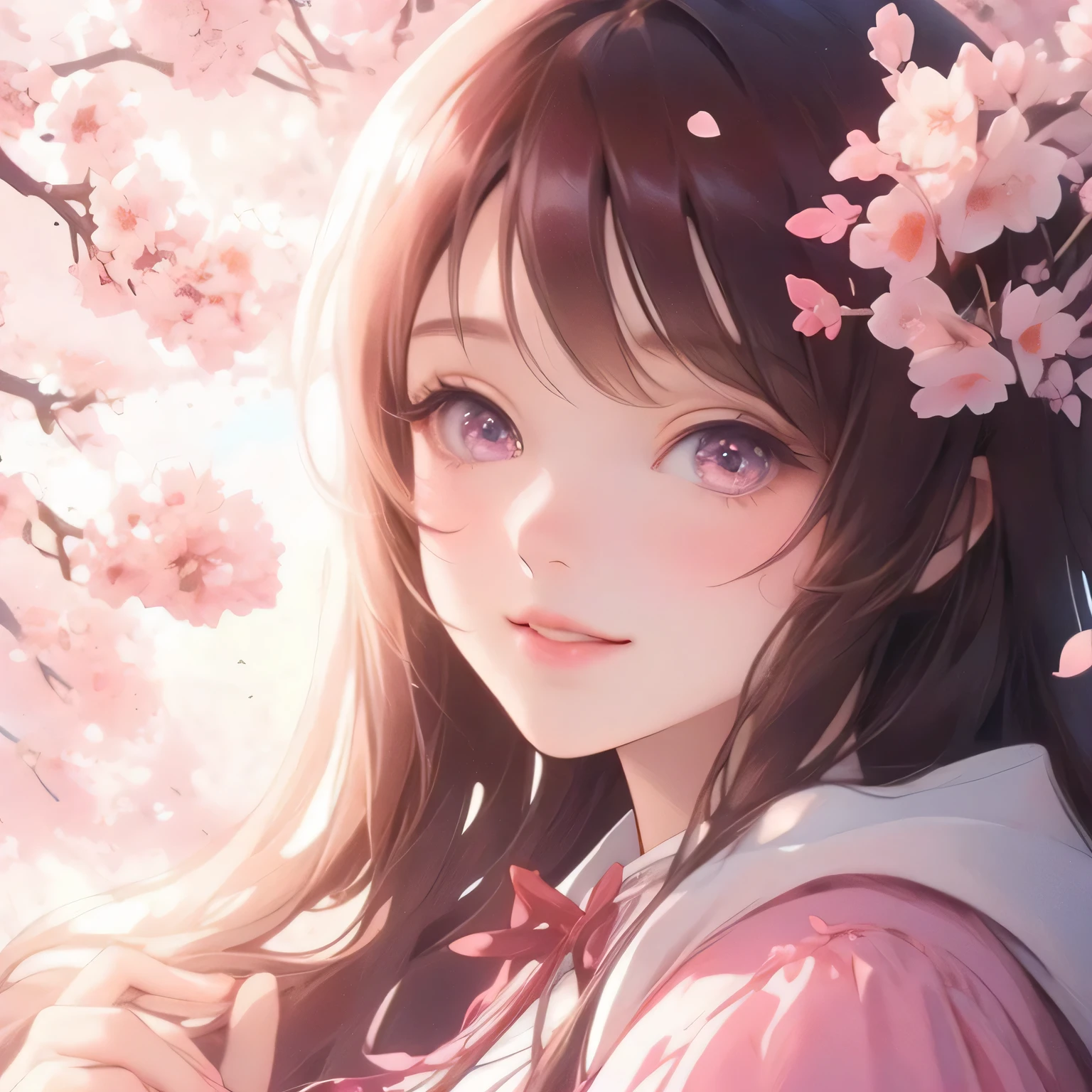 Anime girl in a pink dress with pink flowers in her hair, anime style 4k, beautiful anime portrait, anime art wallpaper 4k, anime art wallpaper 4k, anime wallpaper 4k, anime wallpaper 4k, cute anime girl portraits, beautiful anime girl, 4k anime wallpaper, beautiful anime face, cute anime girl portrait, cute realistic portrait, digital anime art