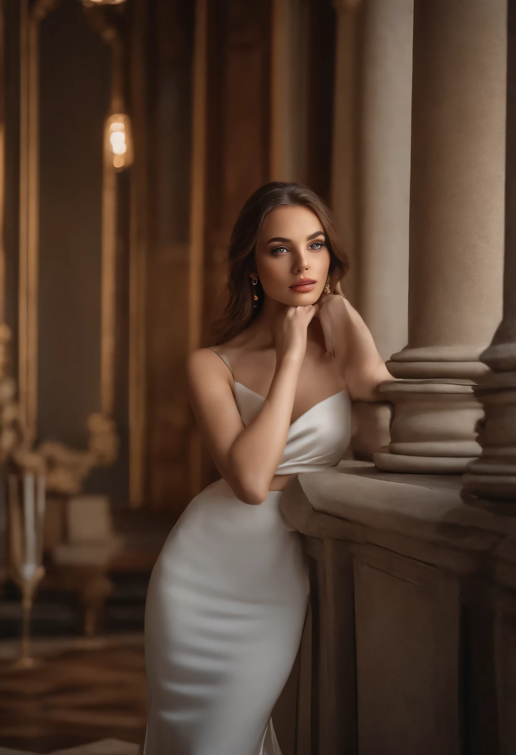 Arafed Frau voll , sexy girl with brown eyes, ultrarealistisch, akribisch detailliert, Portrait of Sophie Mudd, brown hair and big eyes, Selfie einer jungen Frau, Dubai-Augen, Violet Myers, ohne Makeup, natural makeup, direkt in die Kamera schauen, Gesicht mit Artgram, dezentes Make-up, Stunning full body shot of Neuschwanstein Castle, vor Schloss, Medium to large bust size