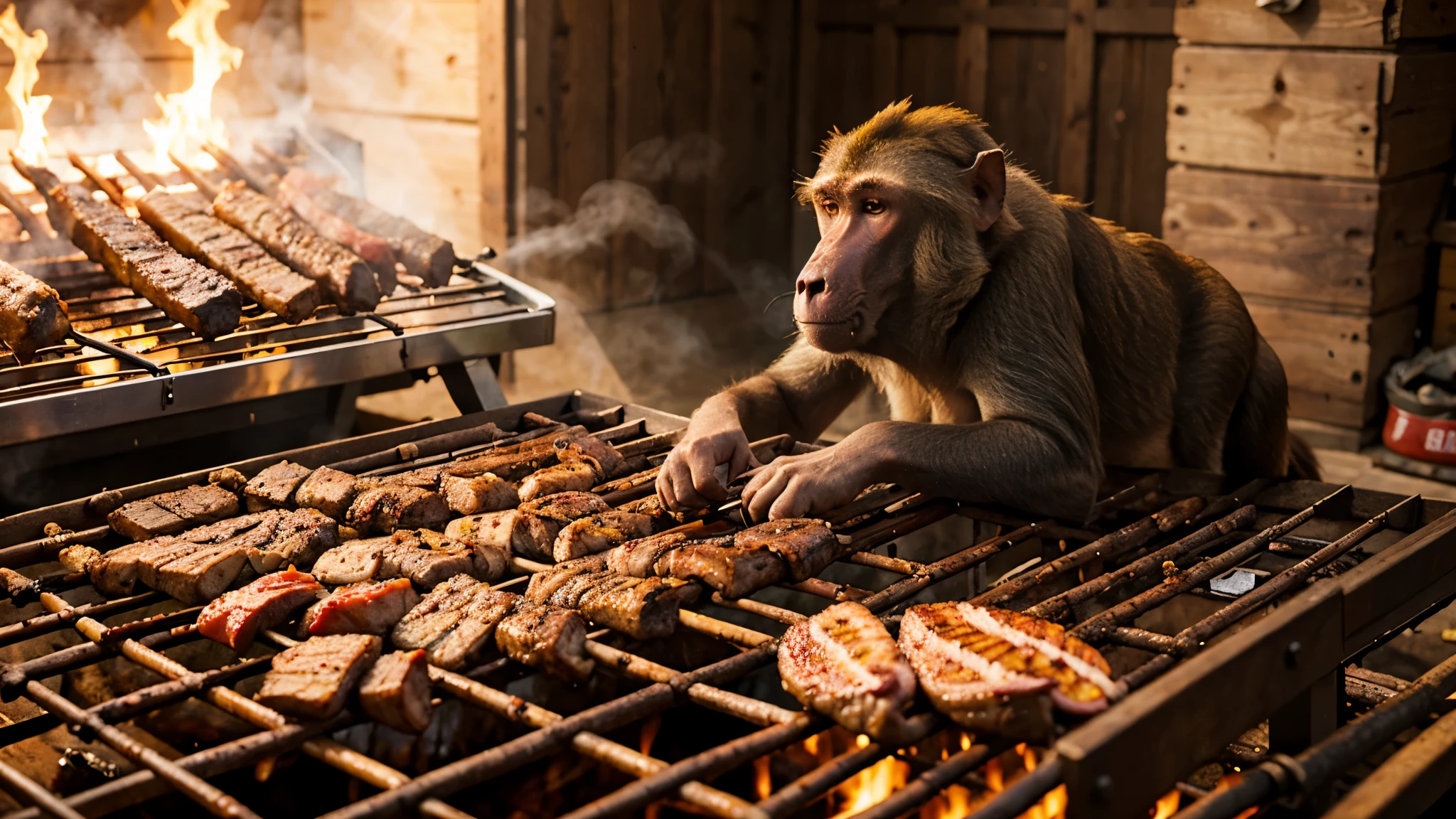 Baboon makes barbecue