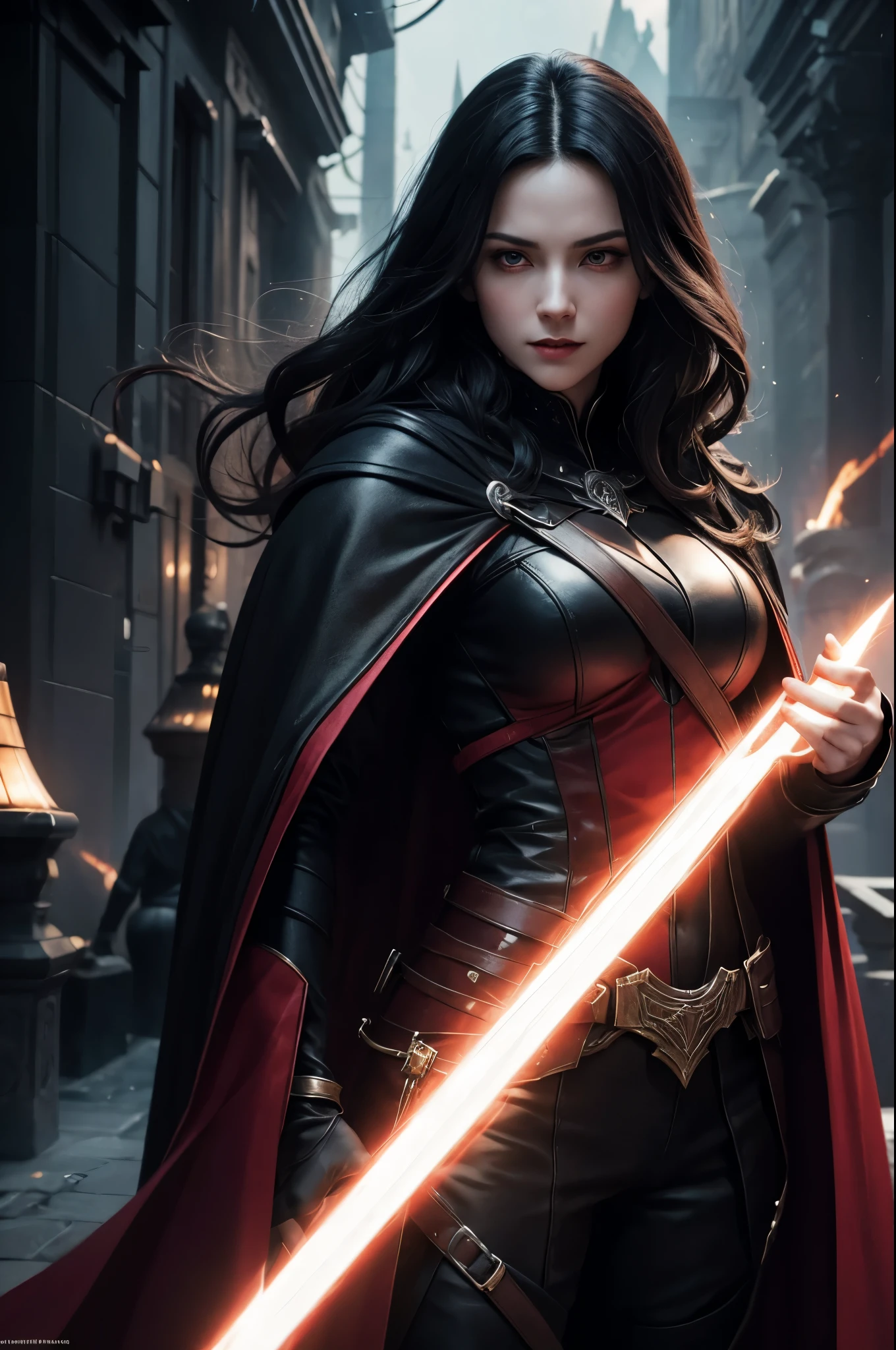 8K,vampire of the underworld,vampire demon slayer,super handsome(like the real thing),sharp red eyes(red glowing effect),pale skin(超realistic skin),vampire big fangs,pointed ears,gentleman costume,black cloak,lean muscular body,long white wavy hair,masterpiece,Photorealistic RAW photos of the highest quality。bright colors,rich colors, Backlight, cinematic lighting, film grain, to be born, 50MM lens, Nikon D850,realistic skin,fantasy art,character art,ultra high resolution,realistic scale skin,Perfect hand shape,view audience,