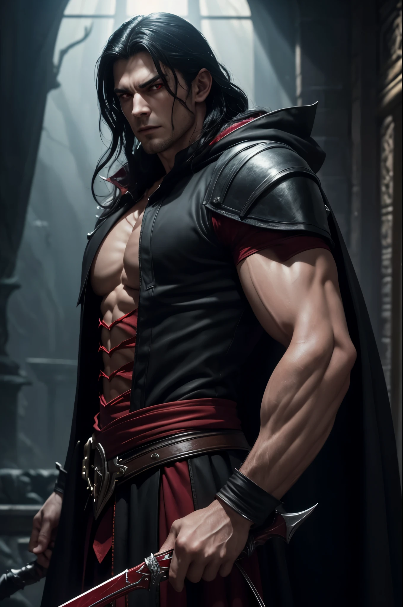 8K,vampire of the underworld,vampire demon slayer,super handsome(like the real thing),sharp red eyes(red glowing effect),pale skin(超realistic skin),vampire big fangs,pointed ears,gentleman costume,black cloak,lean muscular body,long white wavy hair,masterpiece,Photorealistic RAW photos of the highest quality。bright colors,rich colors, Backlight, cinematic lighting, film grain, to be born, 50MM lens, Nikon D850,realistic skin,fantasy art,character art,ultra high resolution,realistic scale skin,Perfect hand shape,view audience,