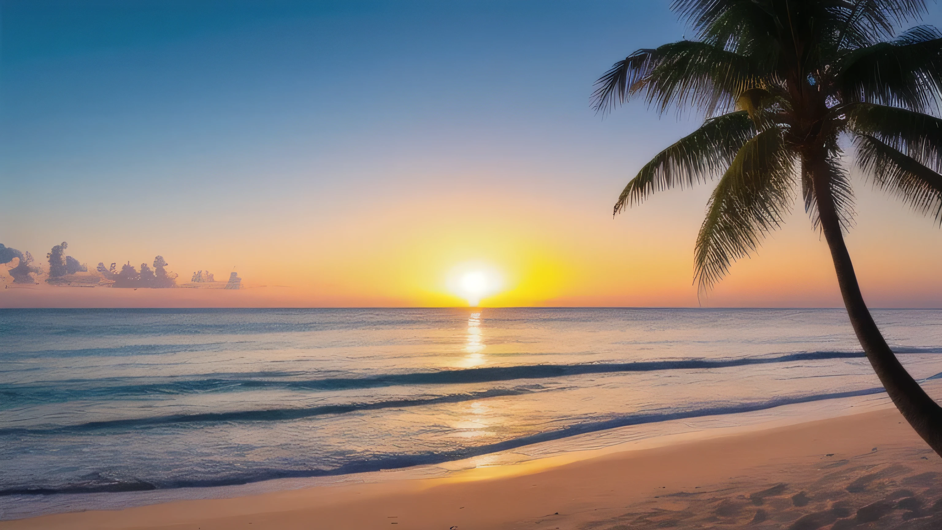 masterpiece, ultimate quality, CG Unity 8K 壁紙, super delicate, beautiful sky and clouds, blue sea、white sand beach、tropical beach、Palm tree、 no trace of people, Nice views, Already won a photo contest, Entire depth of field, HDR high dynamics, true restoration, Complex, extreme details, dramatic presentation, Perfectly expresses the style of mid-journey art.A rainbow is out