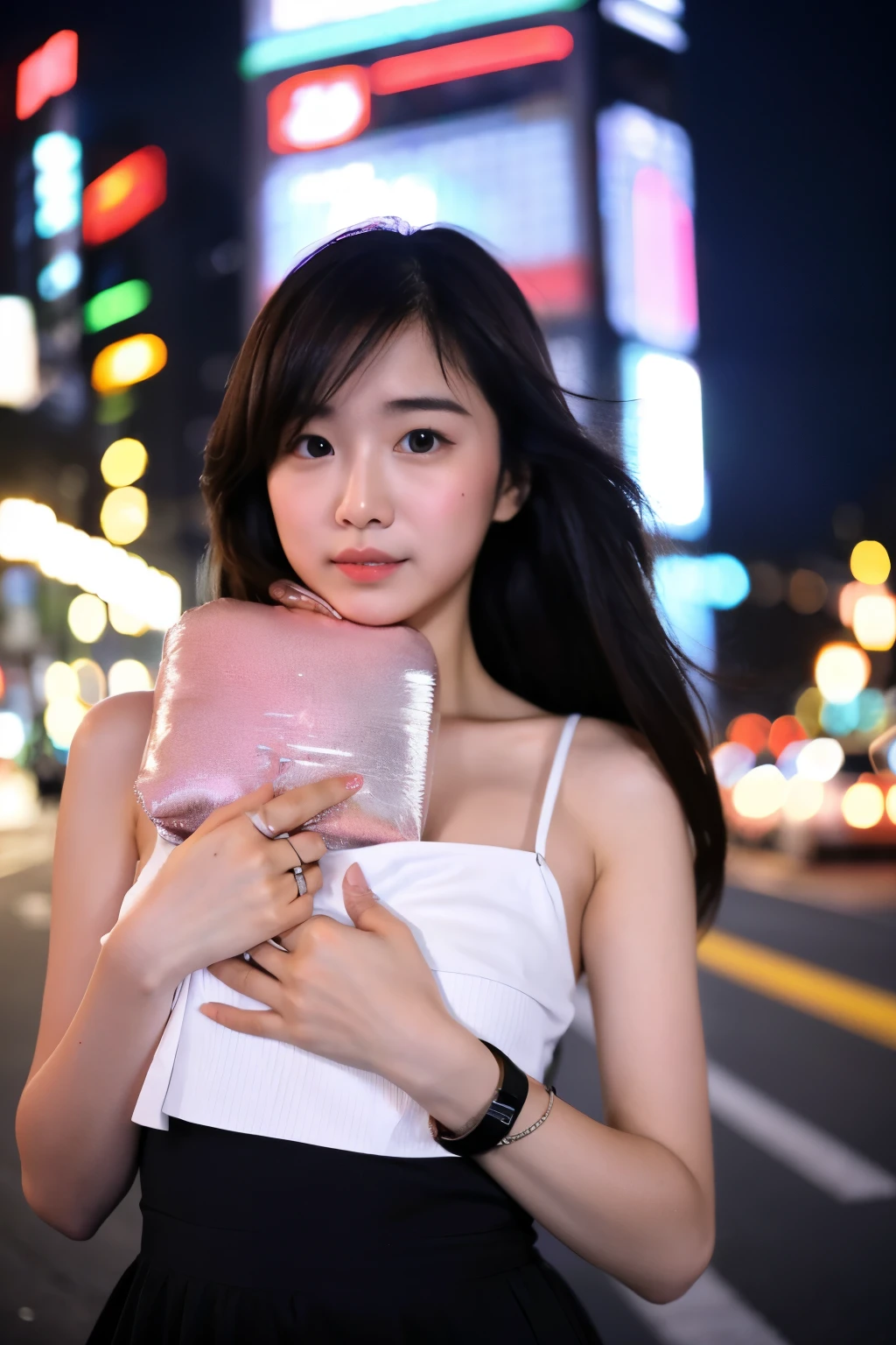 Highest image quality、whole body、Emphasize the chest、It feels like I'm holding my chest between my big hands.、sexy、City of night
、Bigger breastake your face more girlish