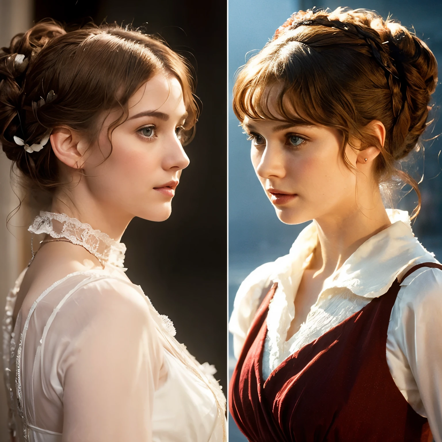 "Generate hairstyle options reminiscent of the iconic looks worn by Rose Dawson in Titanic, incorporating elements of Edwardian hair fashion."